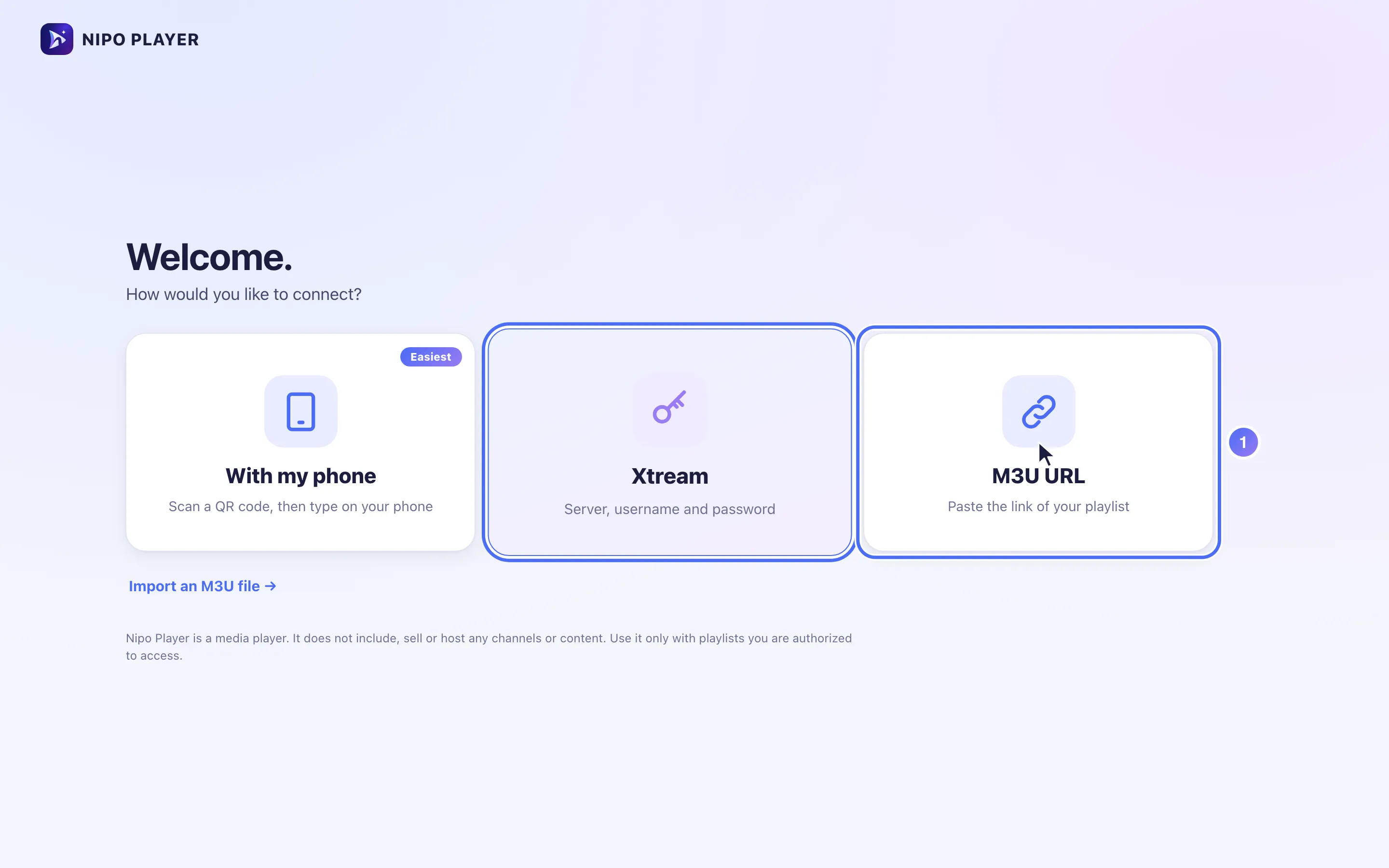The “How would you like to connect?” screen on the computer