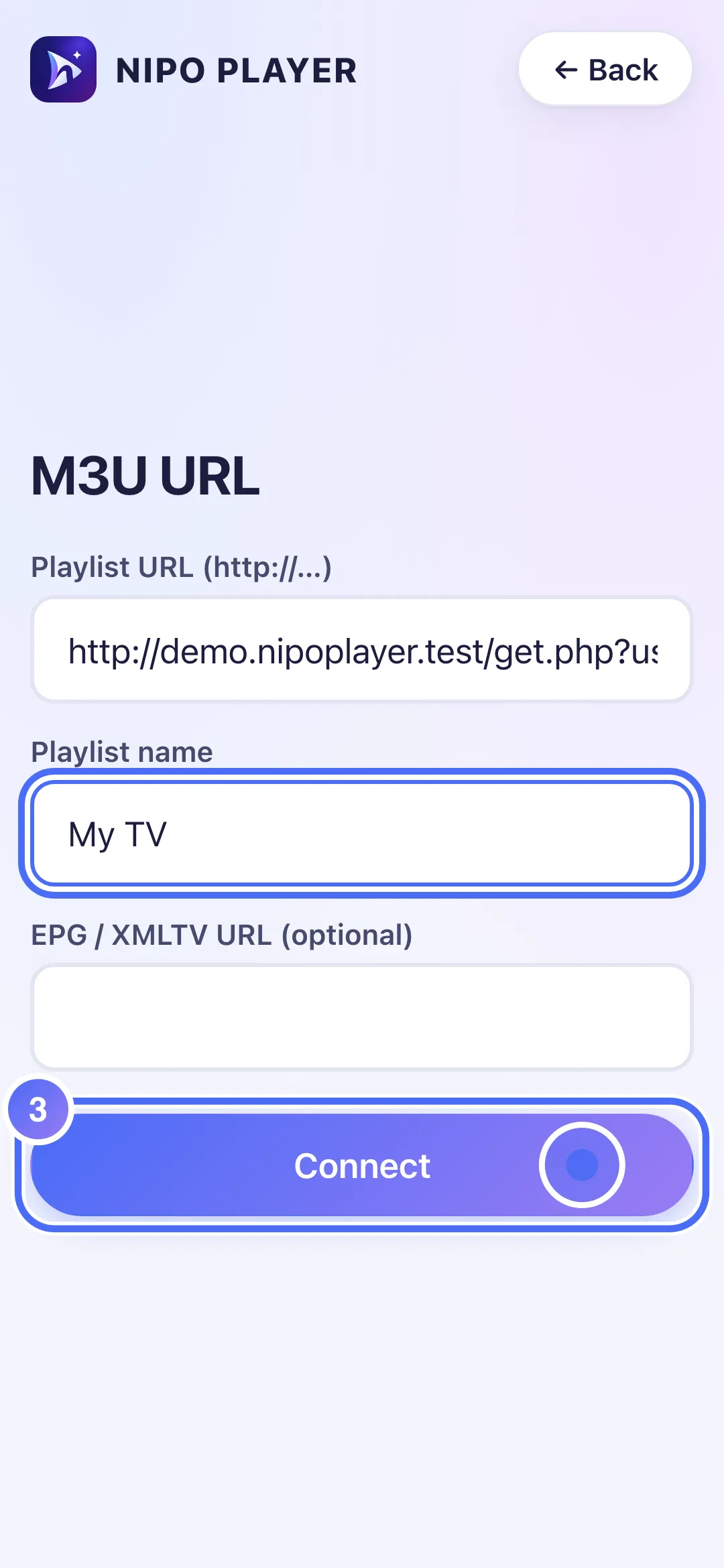 The Connect button at the bottom of the form