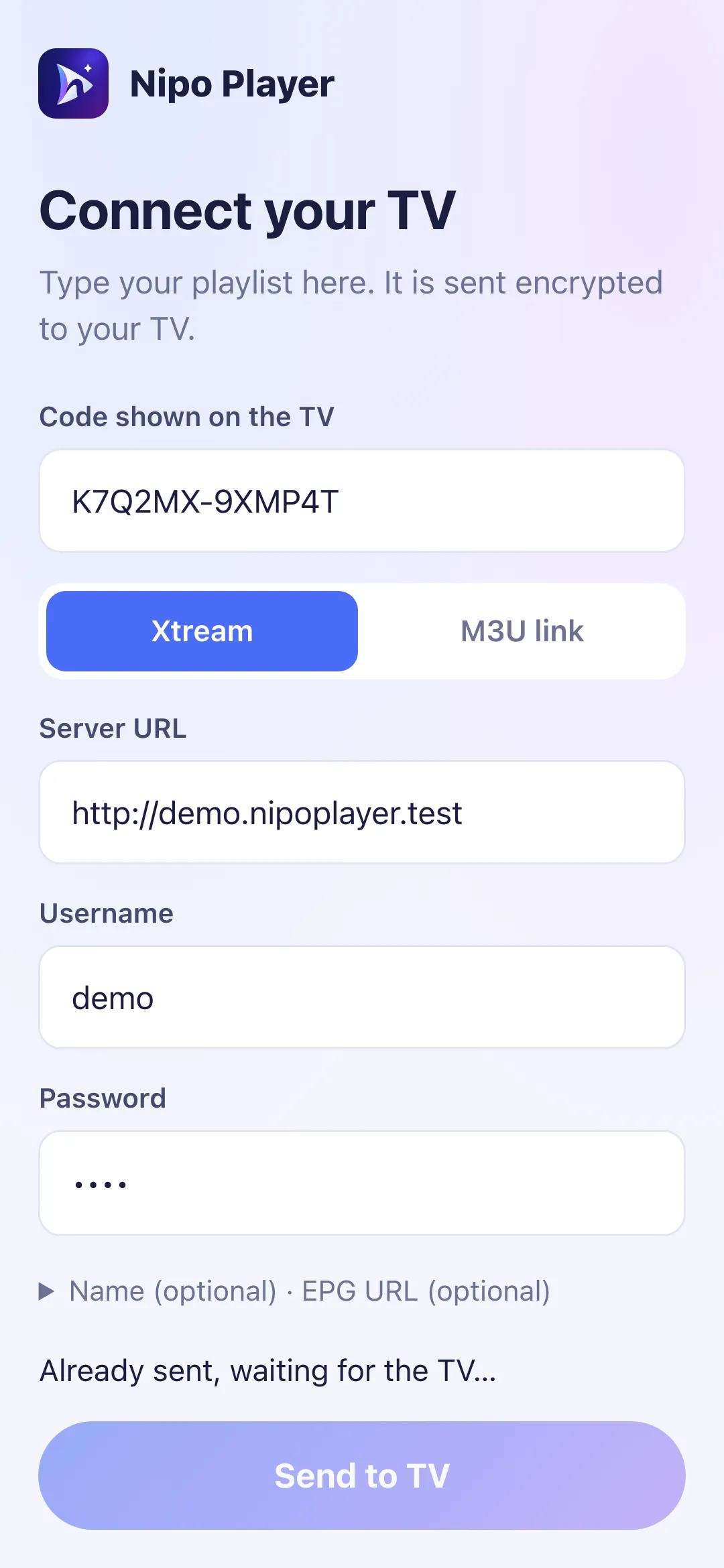 The “Sent! Your TV is connecting…” message on the phone