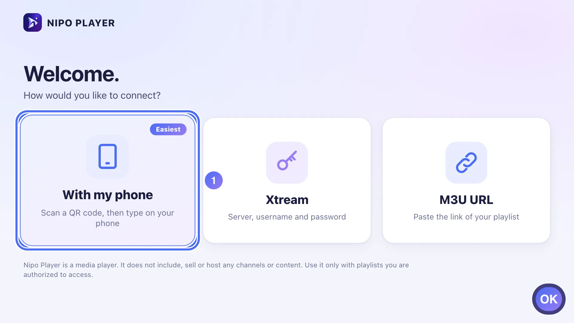Connect screen, the With my phone tile is selected