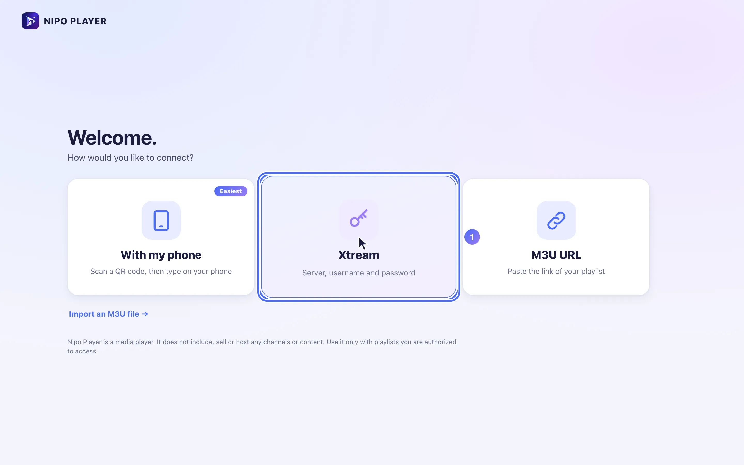 The “How would you like to connect?” screen on the computer