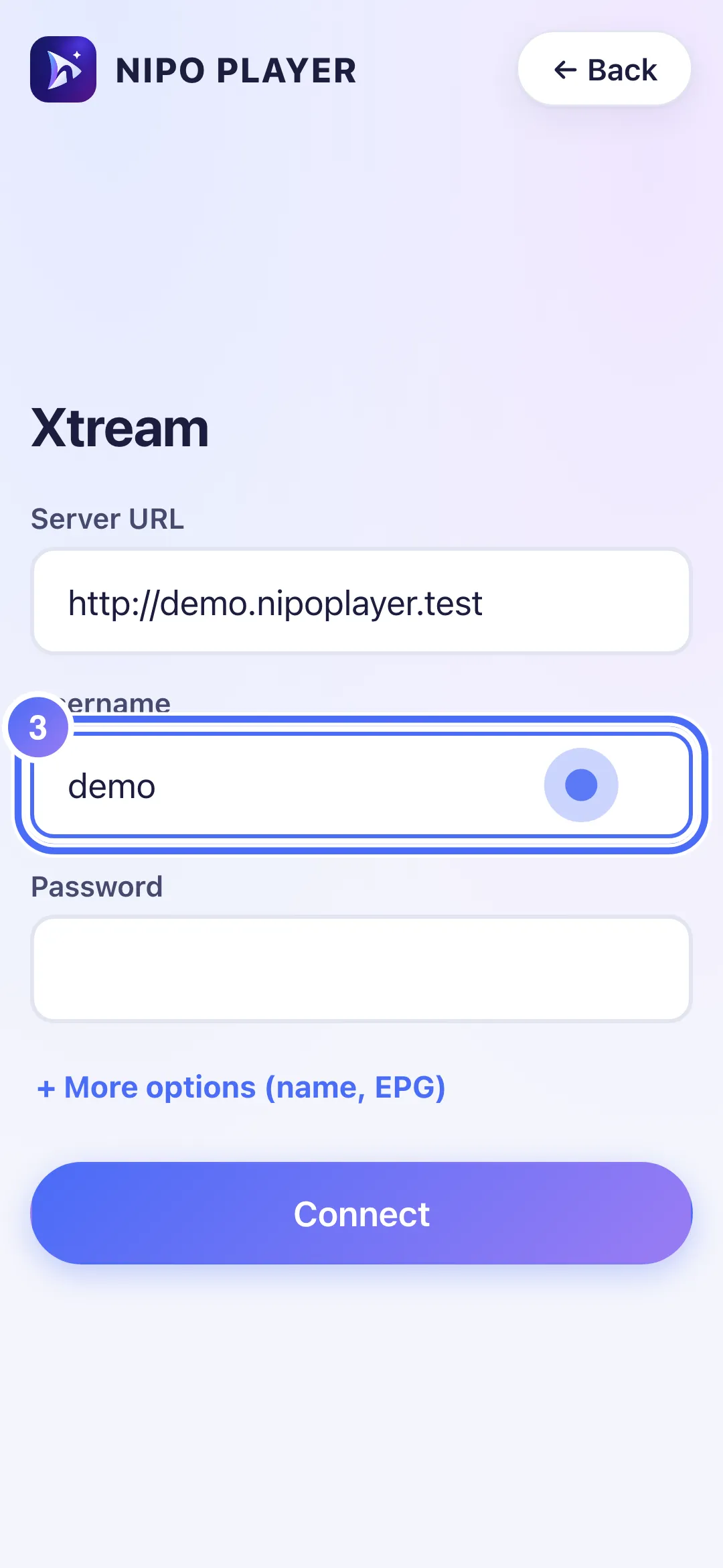 The Username field filled in
