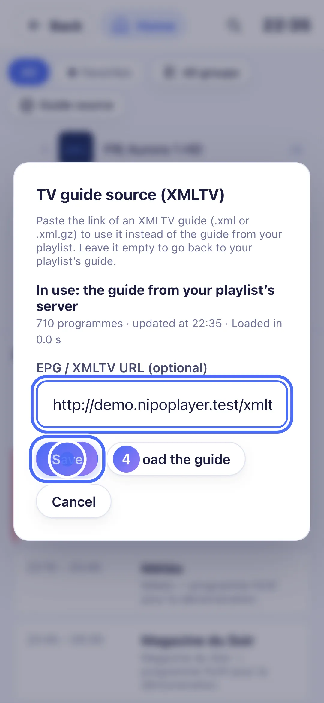 The Save button in the TV guide source window
