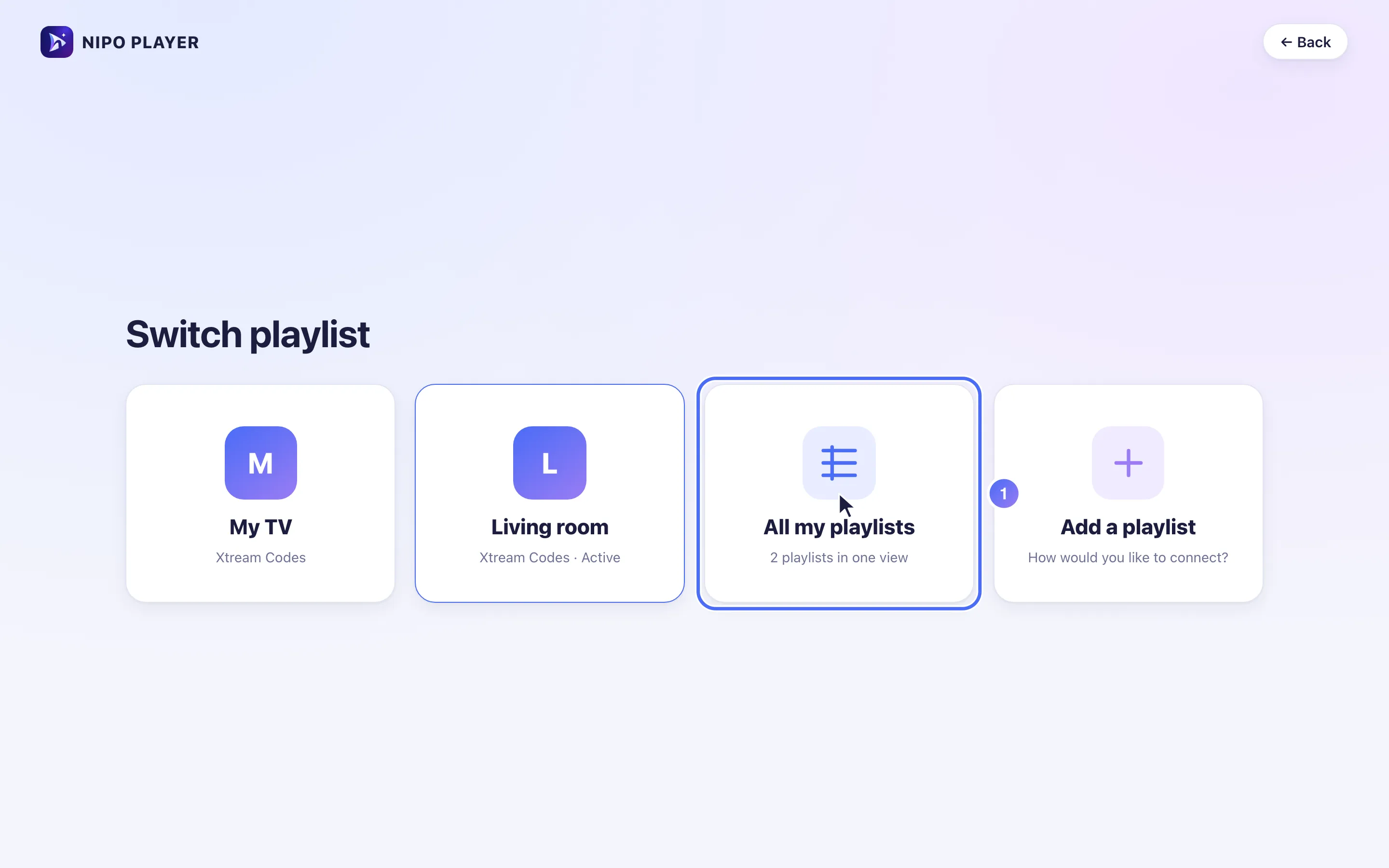 Switch playlist, the All my playlists tile