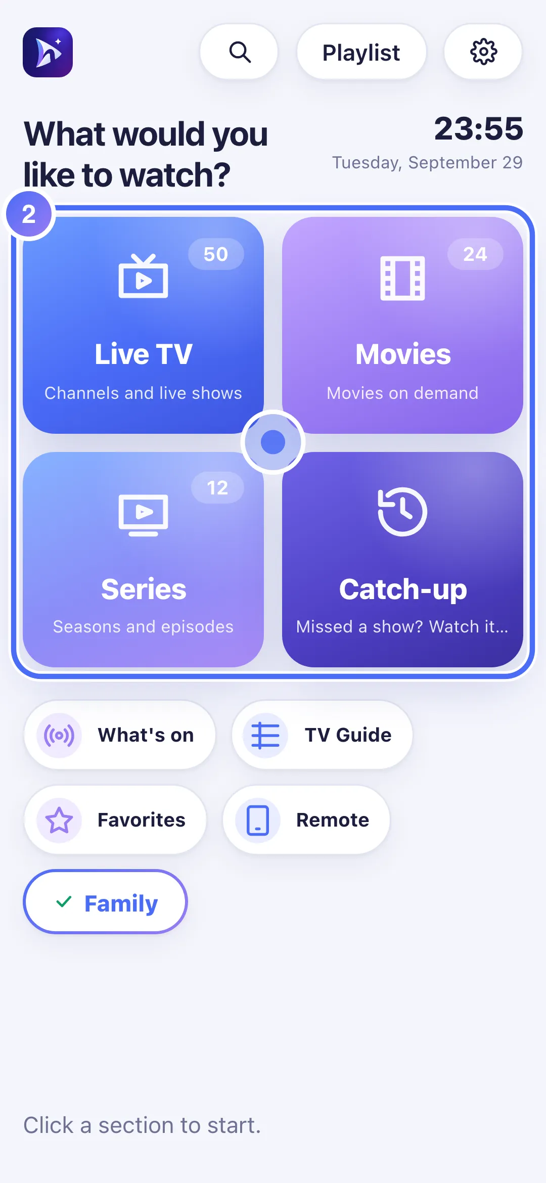 Nipo Player Home with All my playlists active