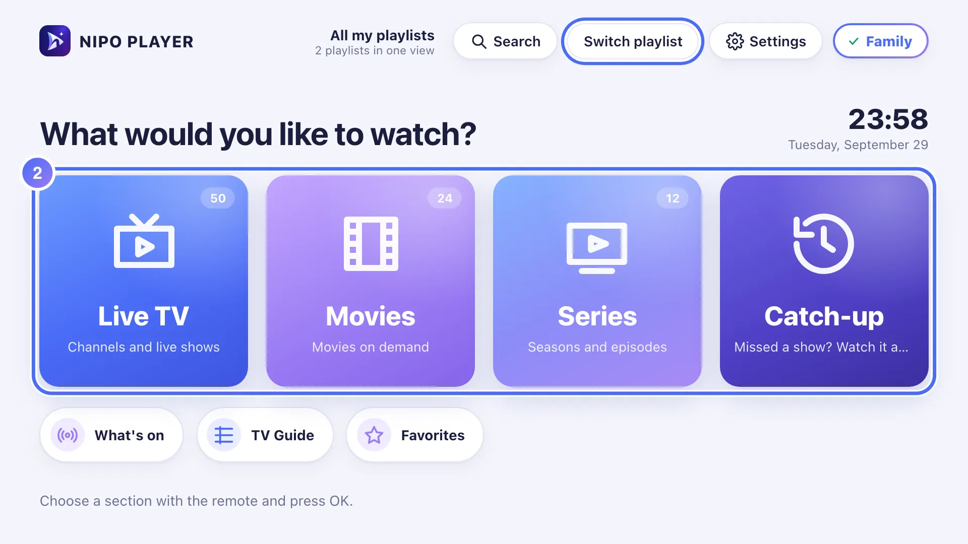 Nipo Player Home with All my playlists active