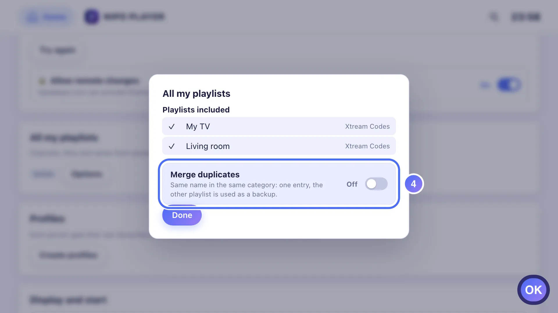 All my playlists options, the Merge duplicates setting
