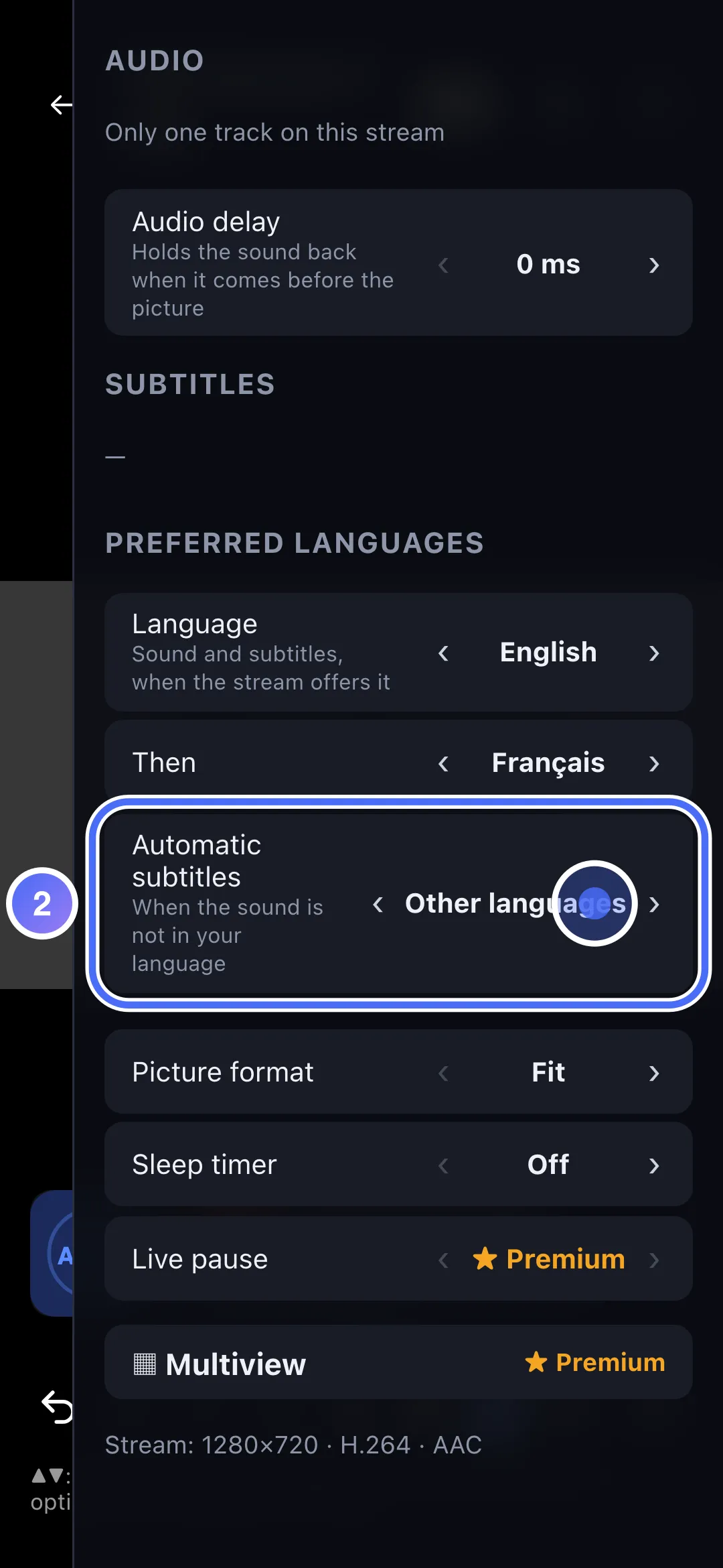 Player options, the Automatic subtitles setting