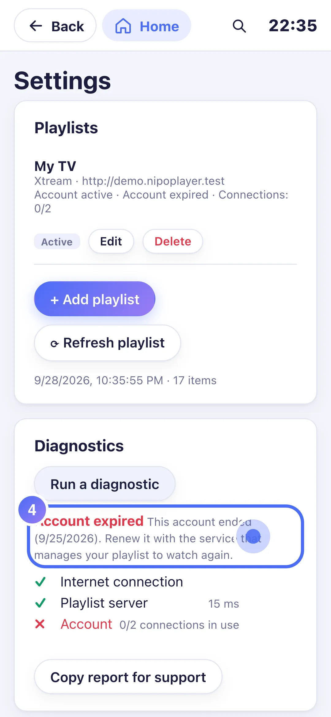 Diagnosis result: Account expired