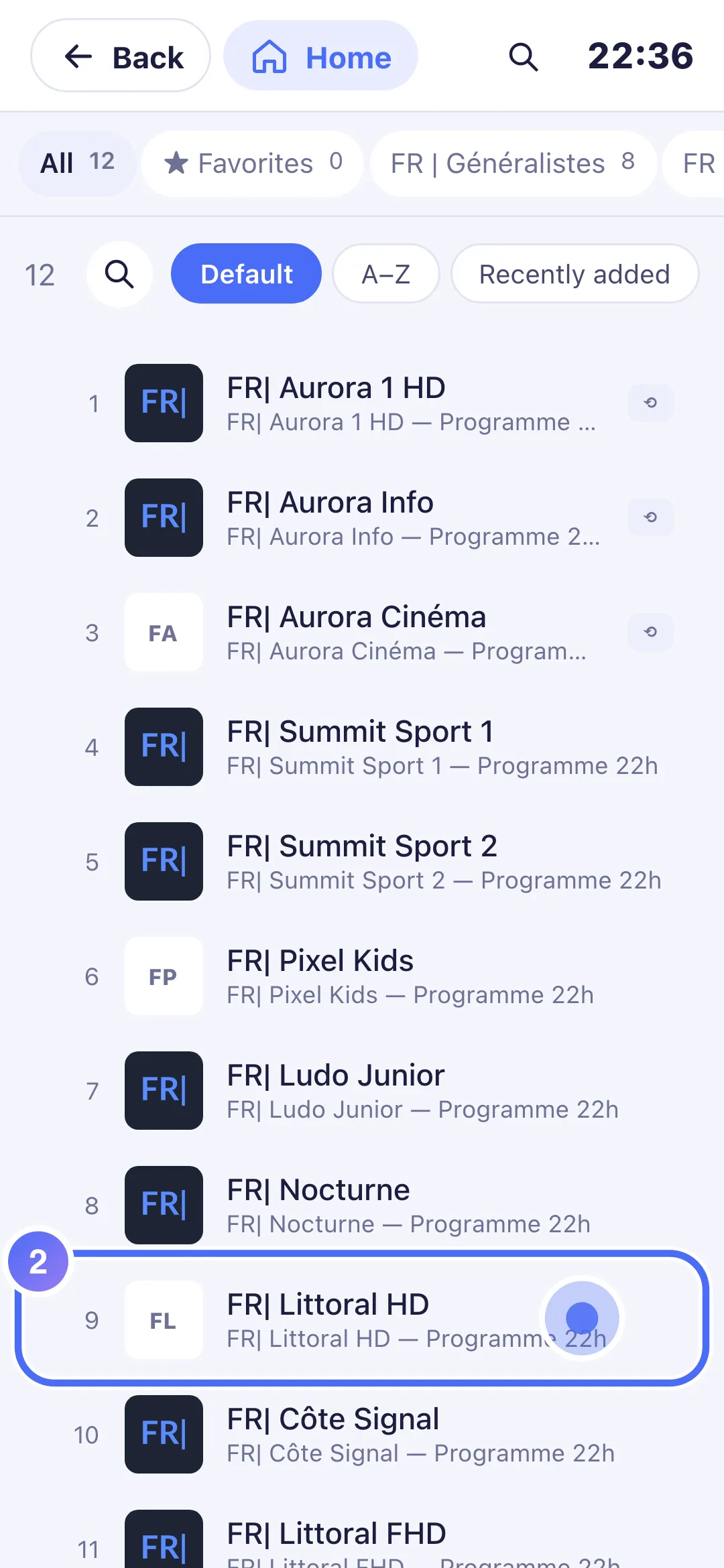 Live channel list on phone