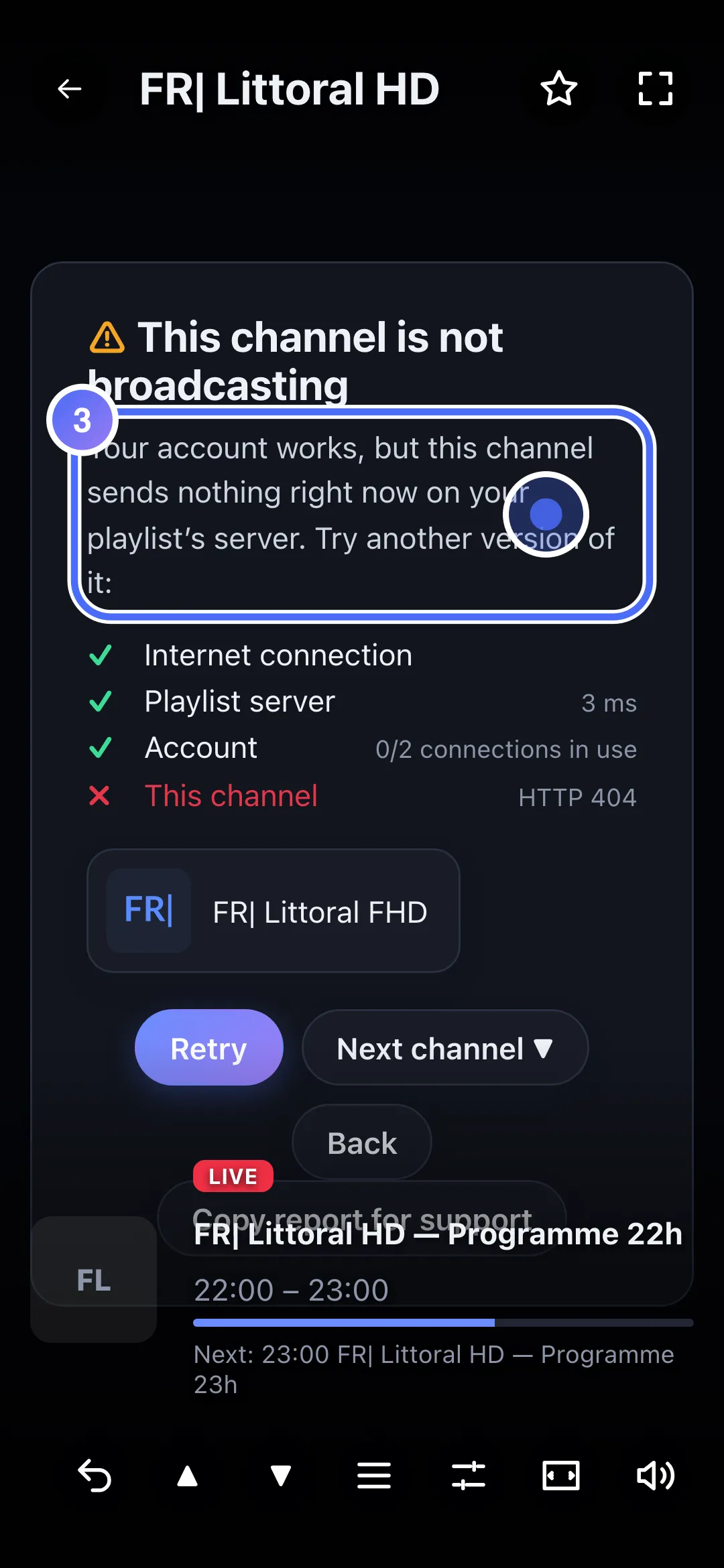 Diagnosis: This channel is not broadcasting
