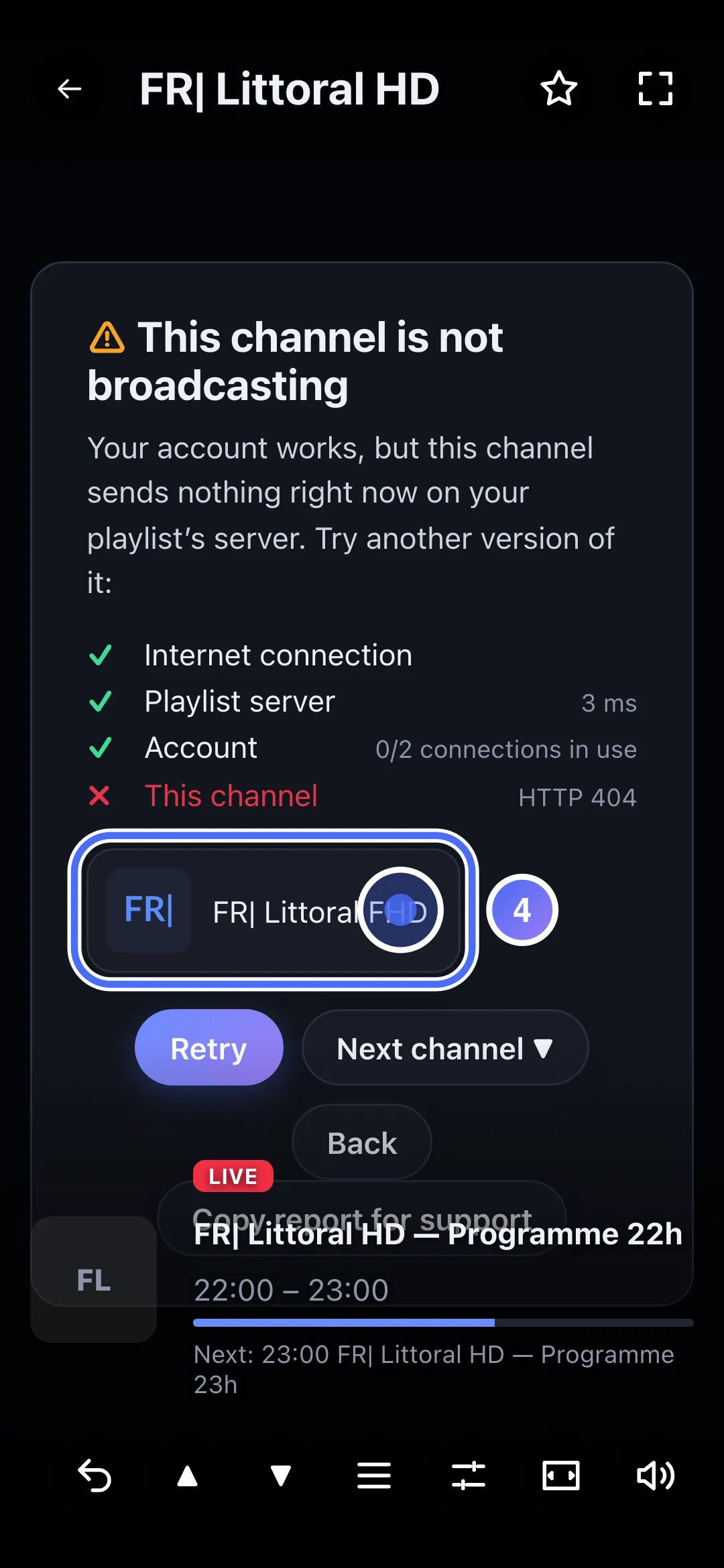Diagnosis panel, another version of the channel suggested