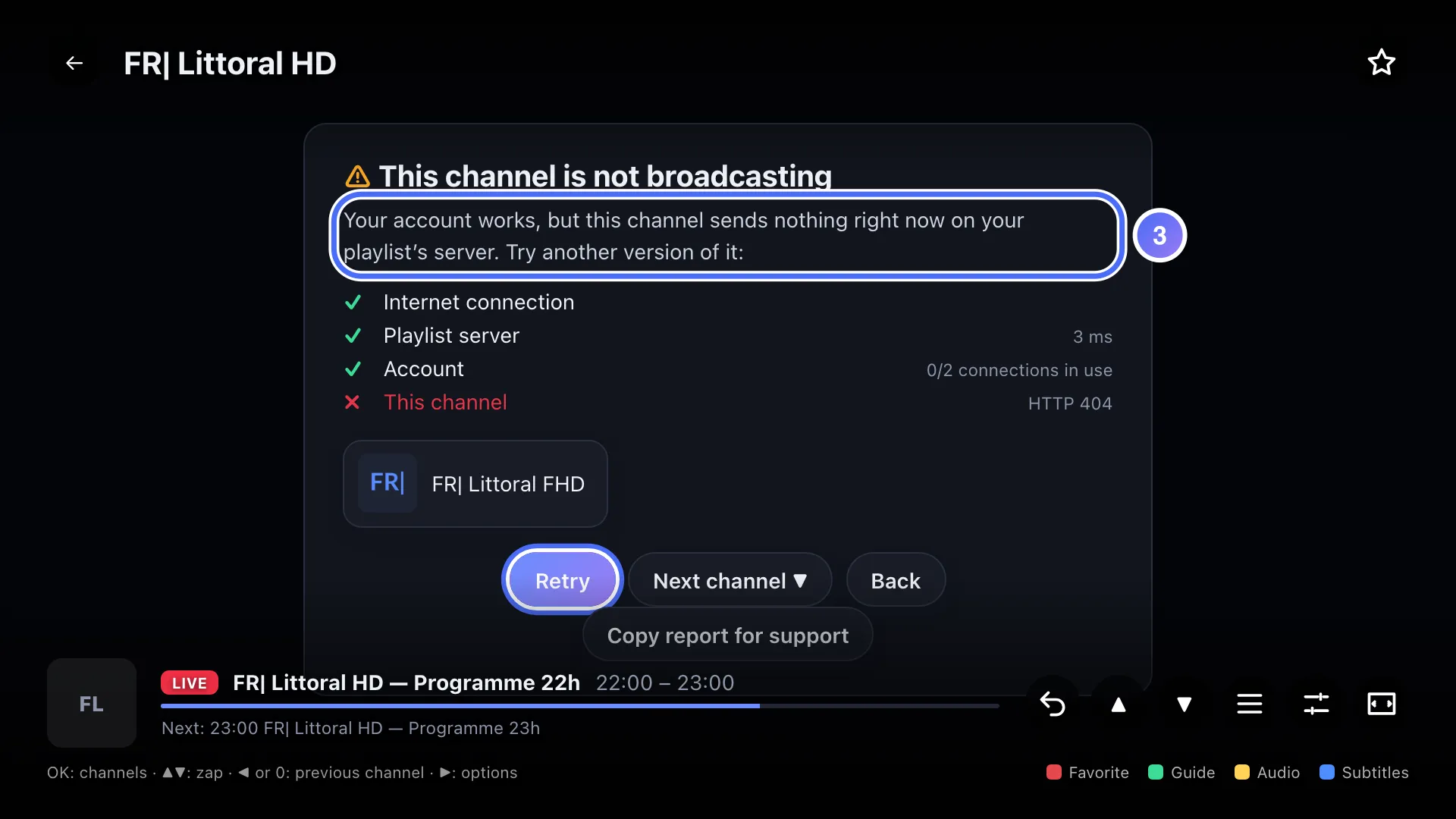 Diagnosis: This channel is not broadcasting