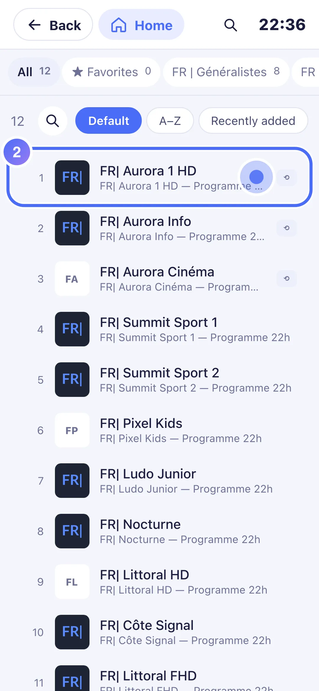 Live channel list on phone