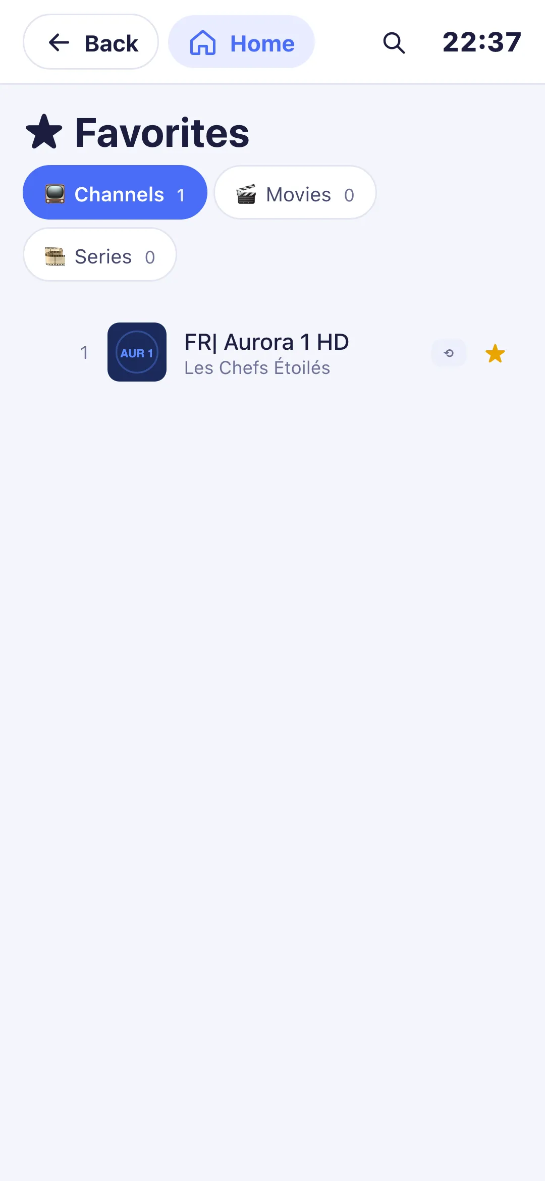 The Favorites screen with the added channel