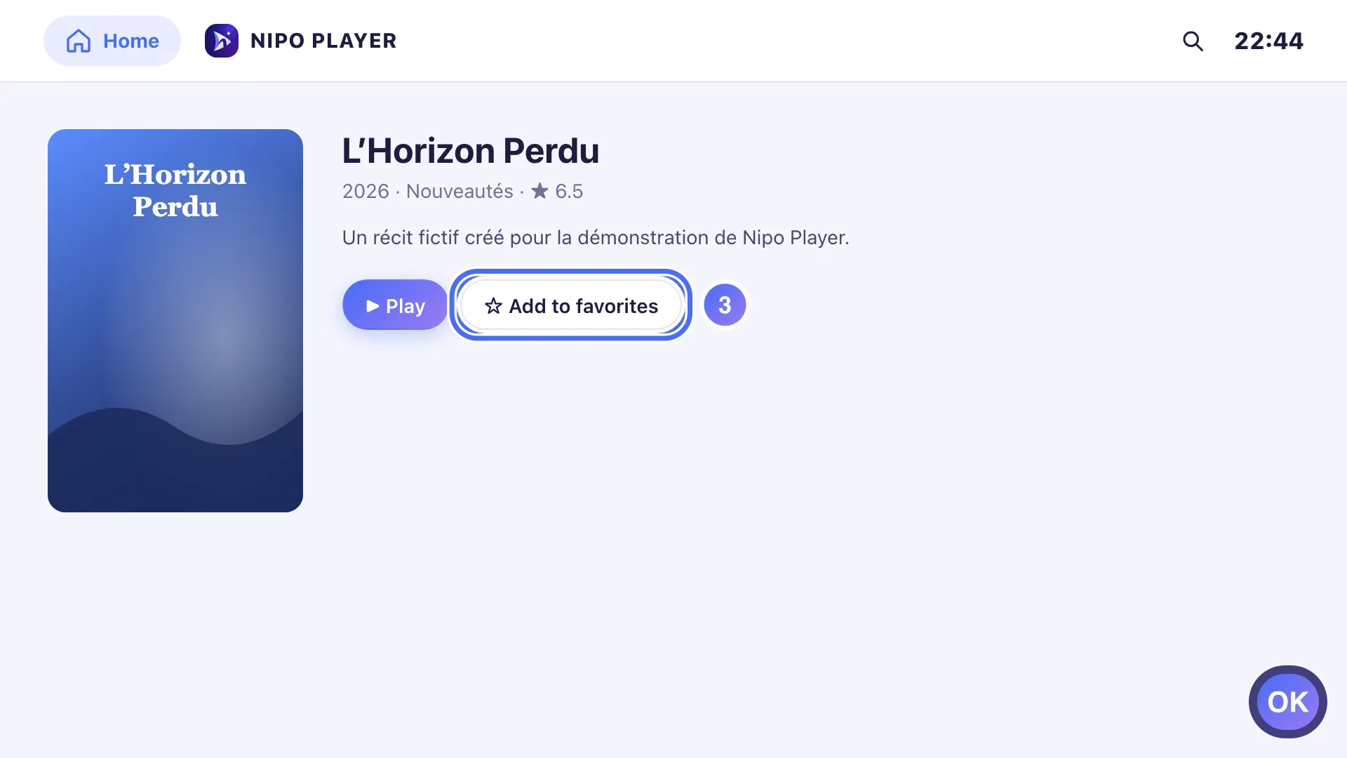 Movie page, the Add to favorites button is selected