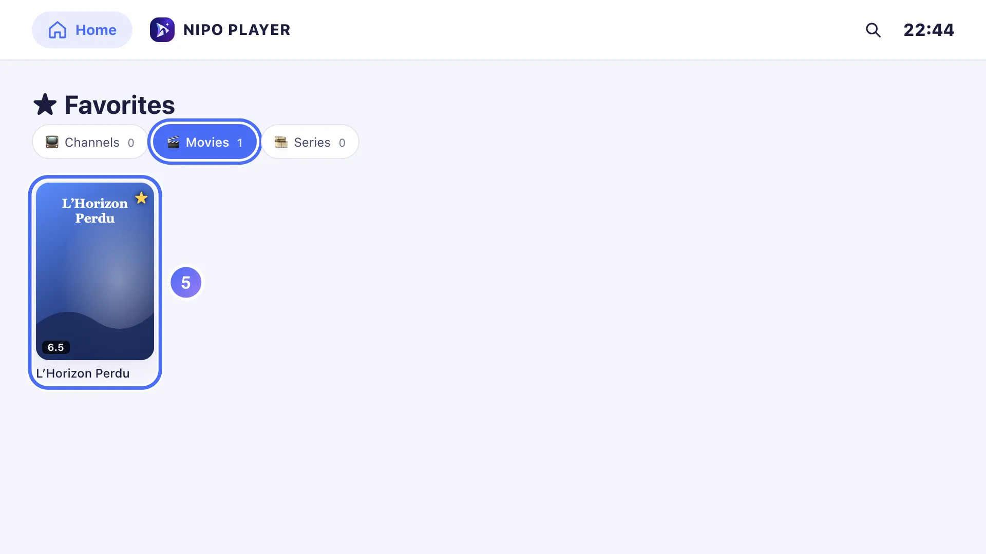 Favorites screen with the added movie