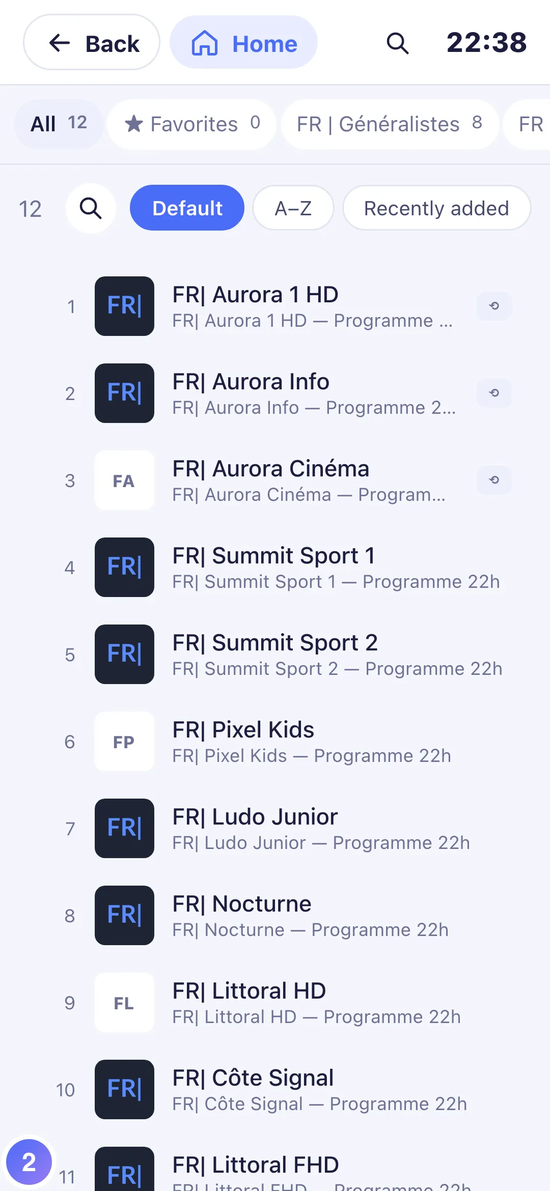 Live channel list on phone