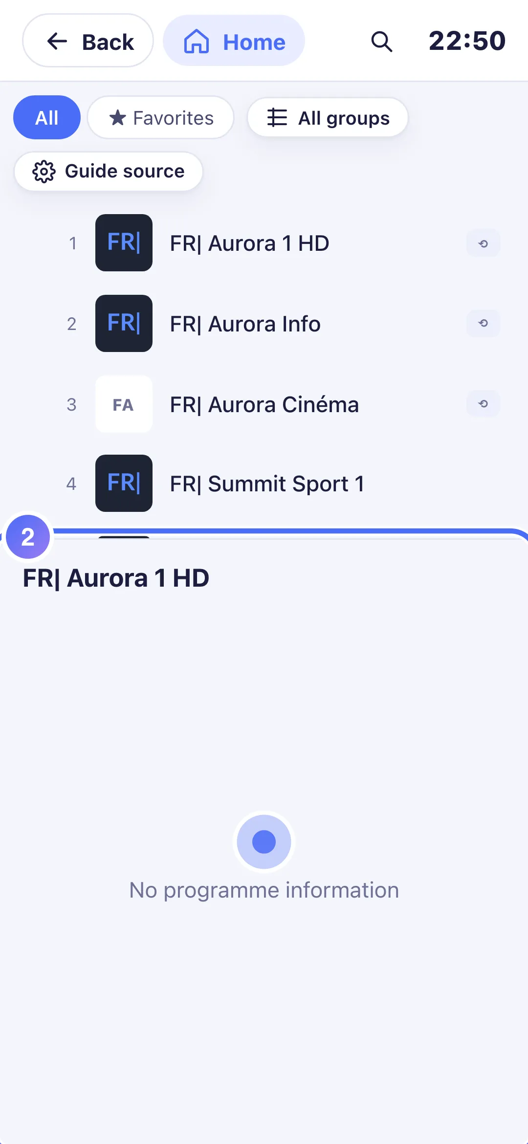 TV Guide on phone, No programme information