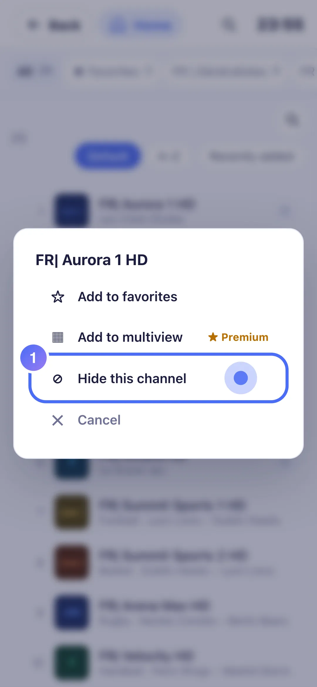 Quick menu on a channel, Hide this channel