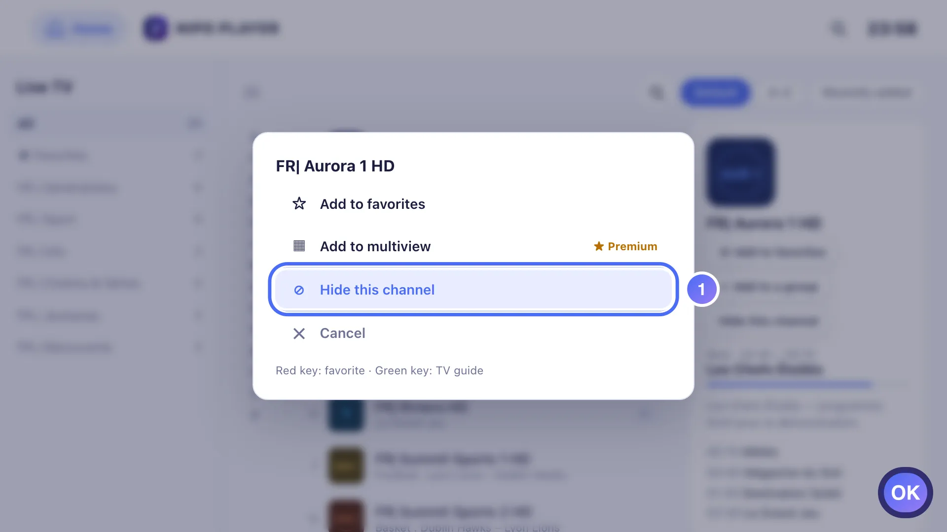 Quick menu on a channel, Hide this channel