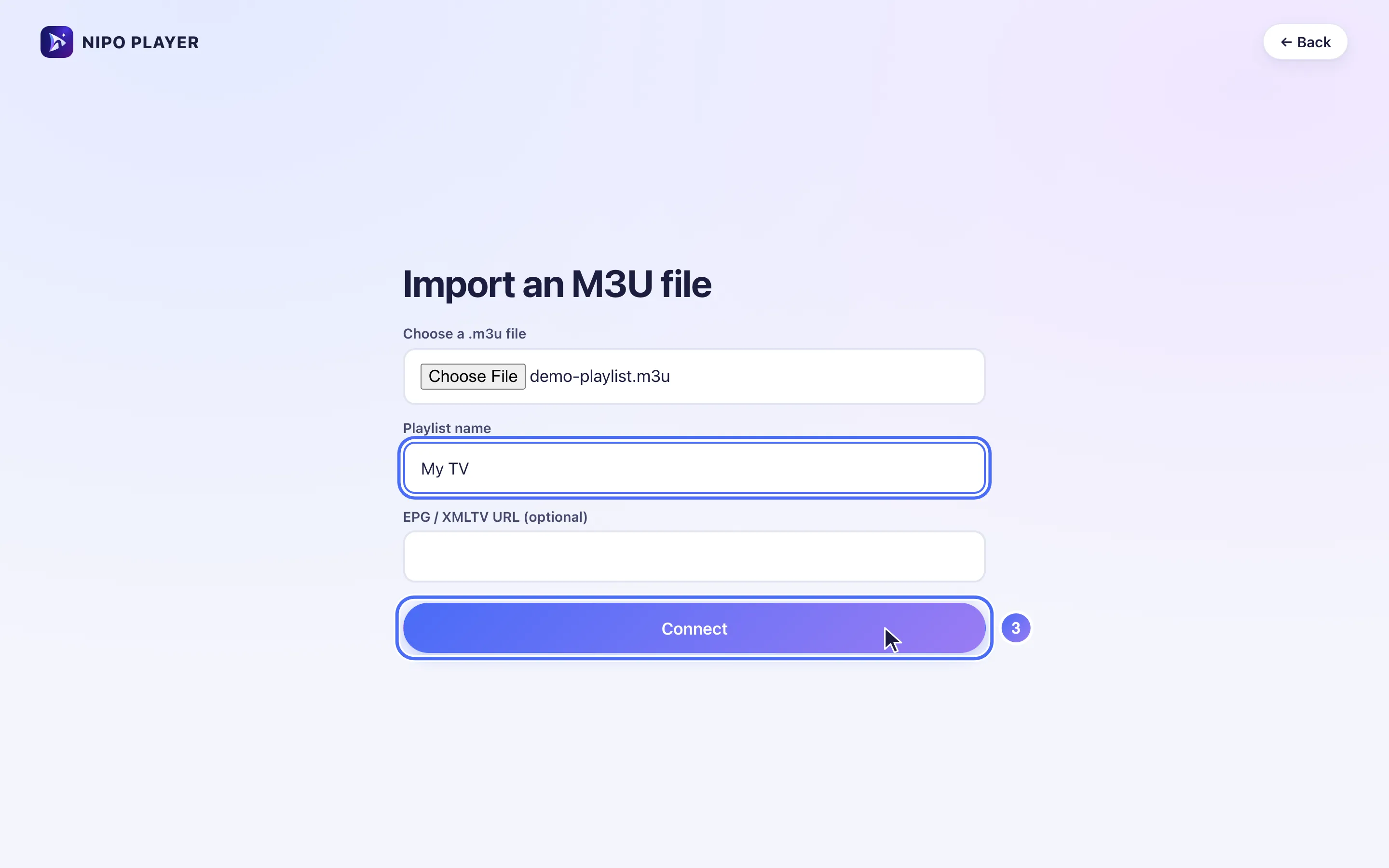 The Connect button at the bottom of the form