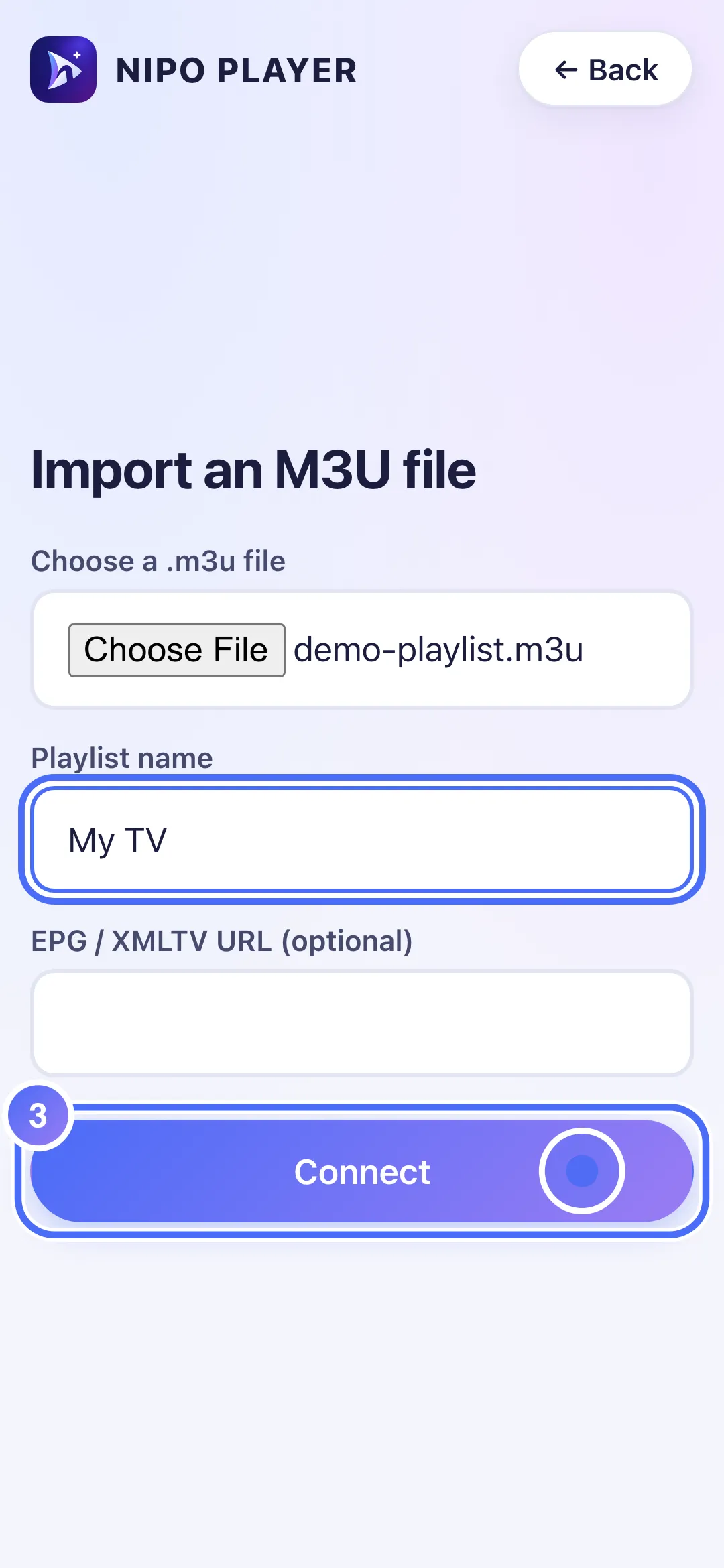 The Connect button at the bottom of the form