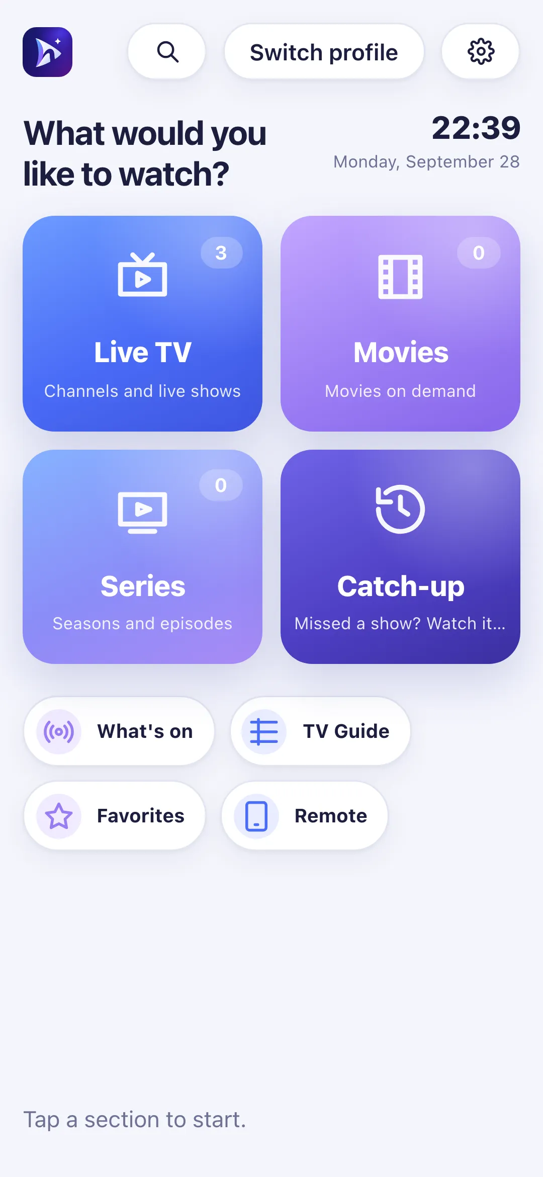 Nipo Player’s Home screen after connecting