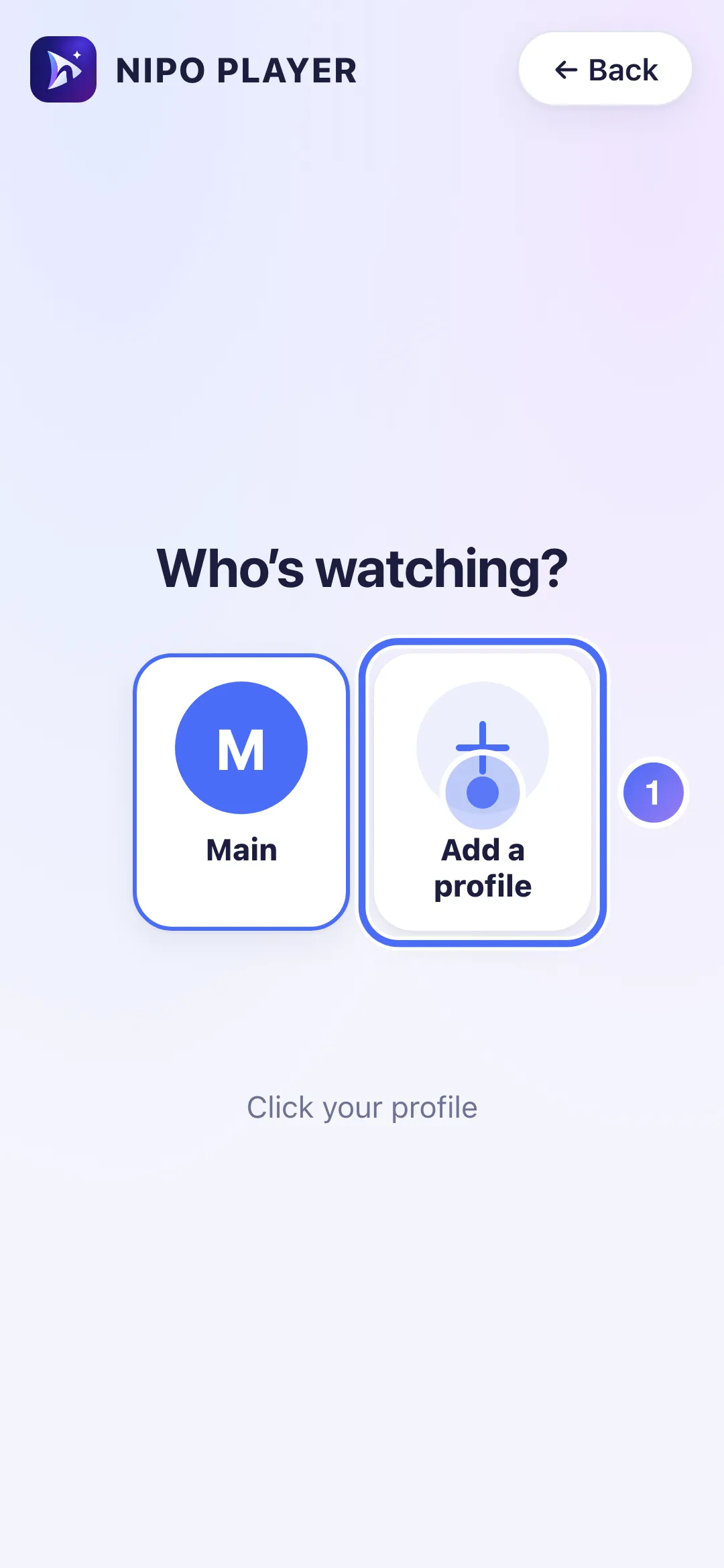 Who’s watching? screen, the Add a profile tile