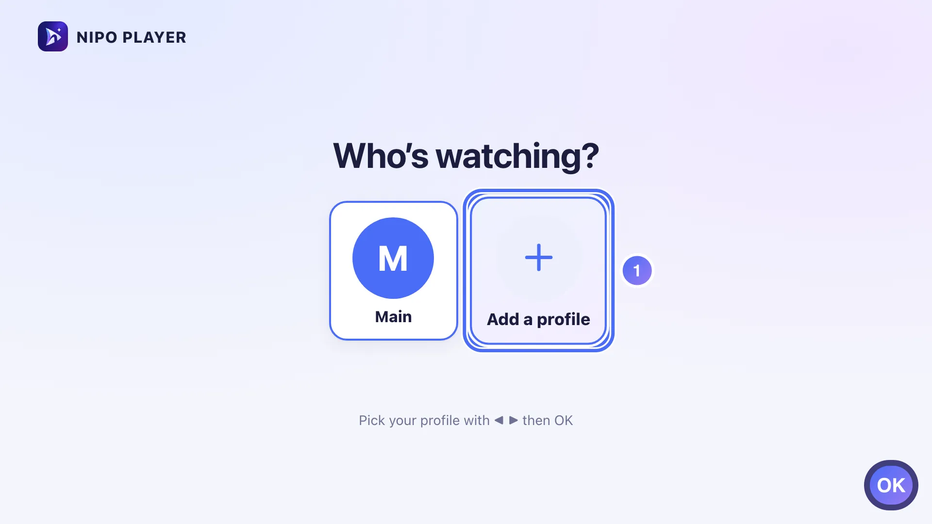 Who’s watching? screen, the Add a profile tile is selected