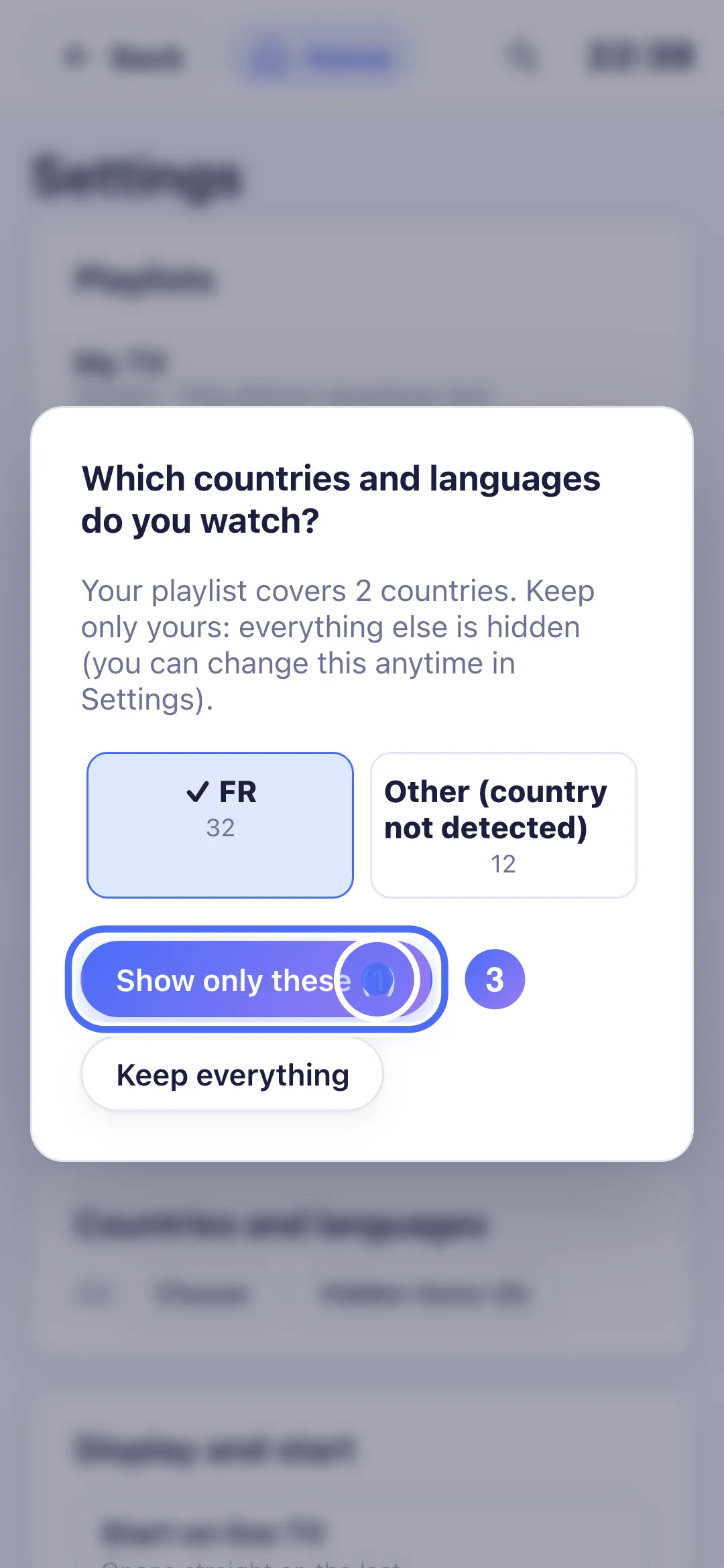 The button to confirm the chosen countries