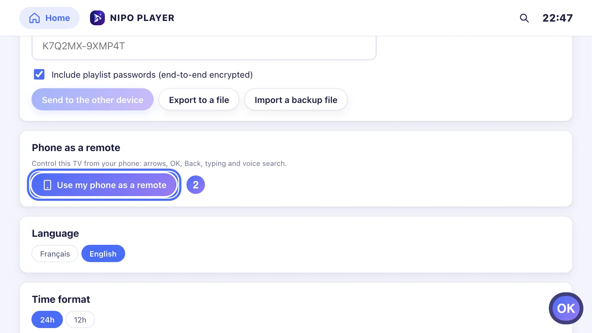 Settings, the Use my phone as a remote button is selected