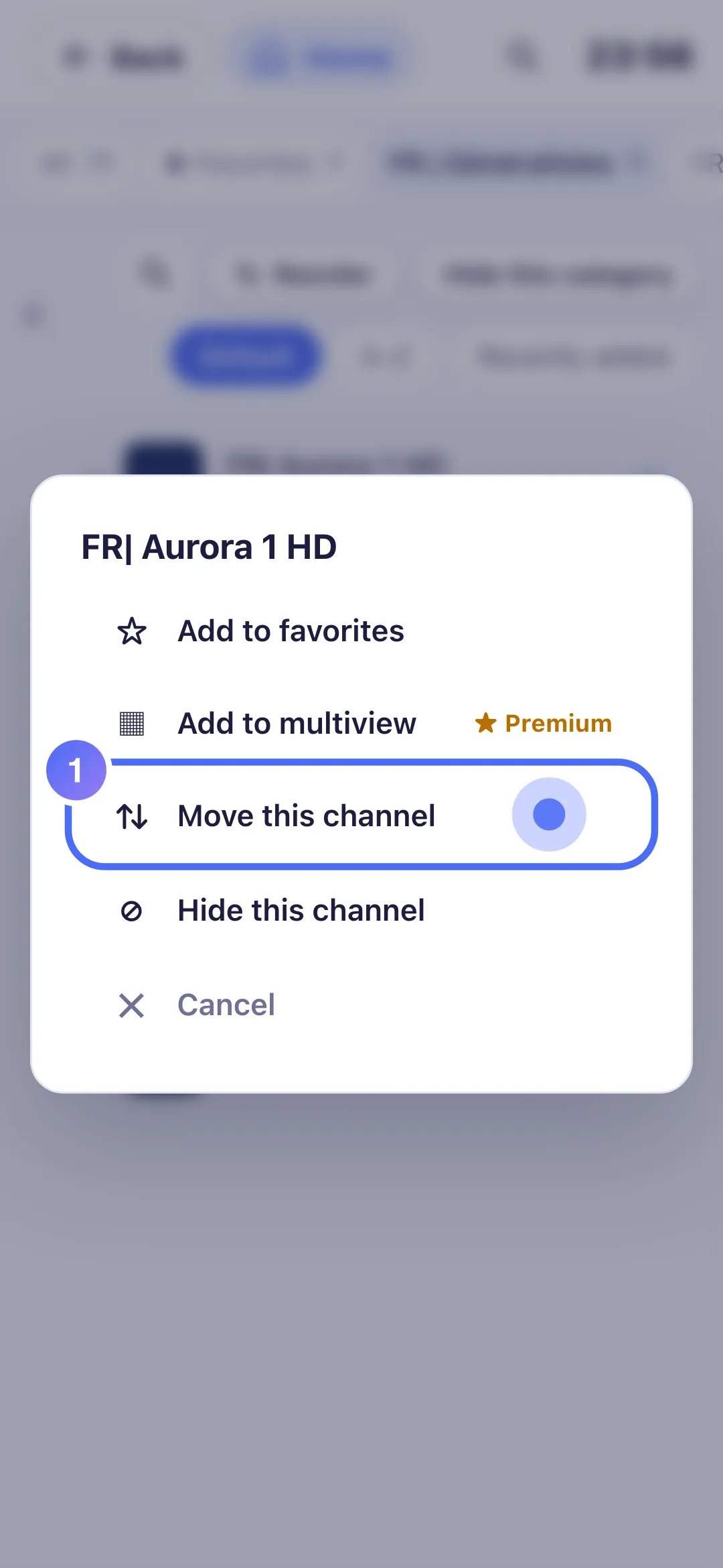 Quick menu on a channel, Move this channel