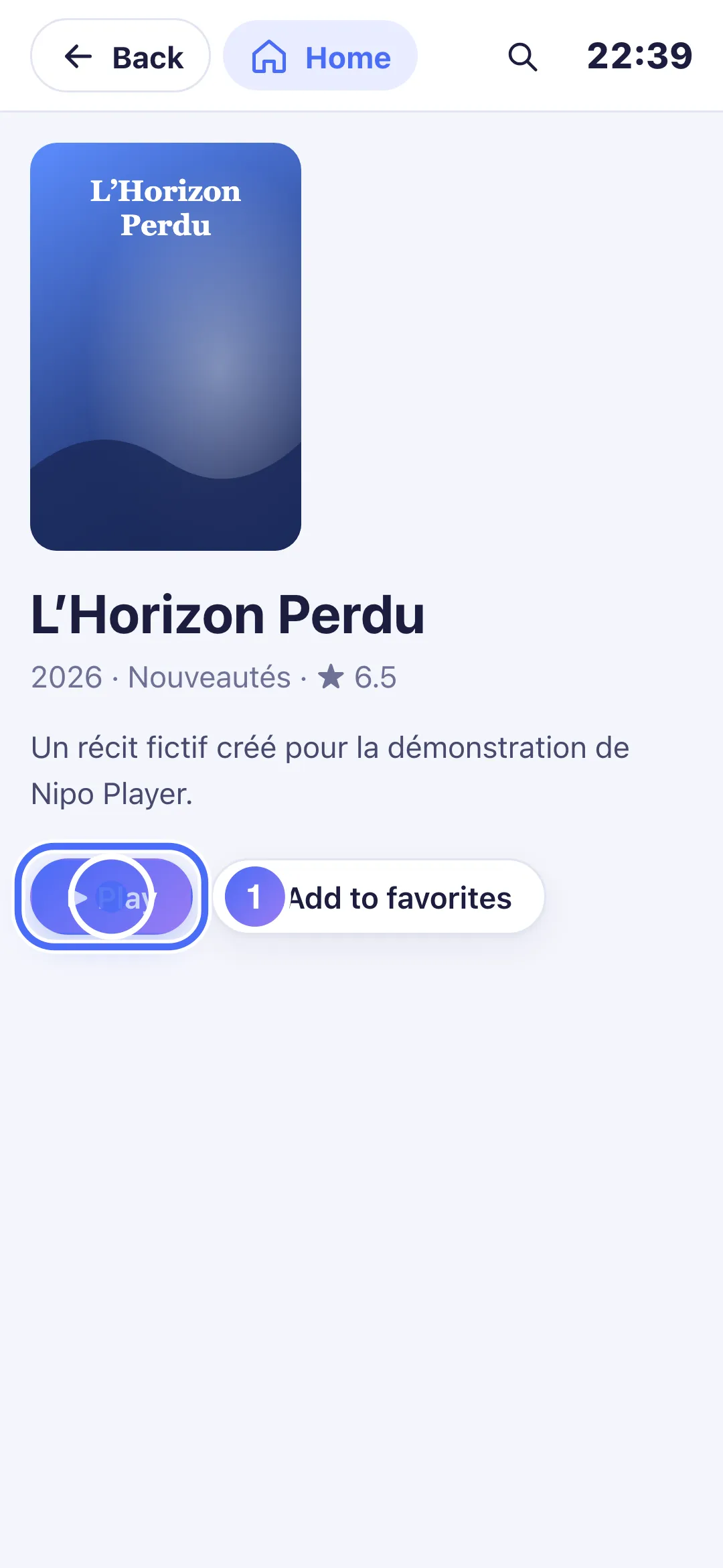 A movie’s detail page with the Play button