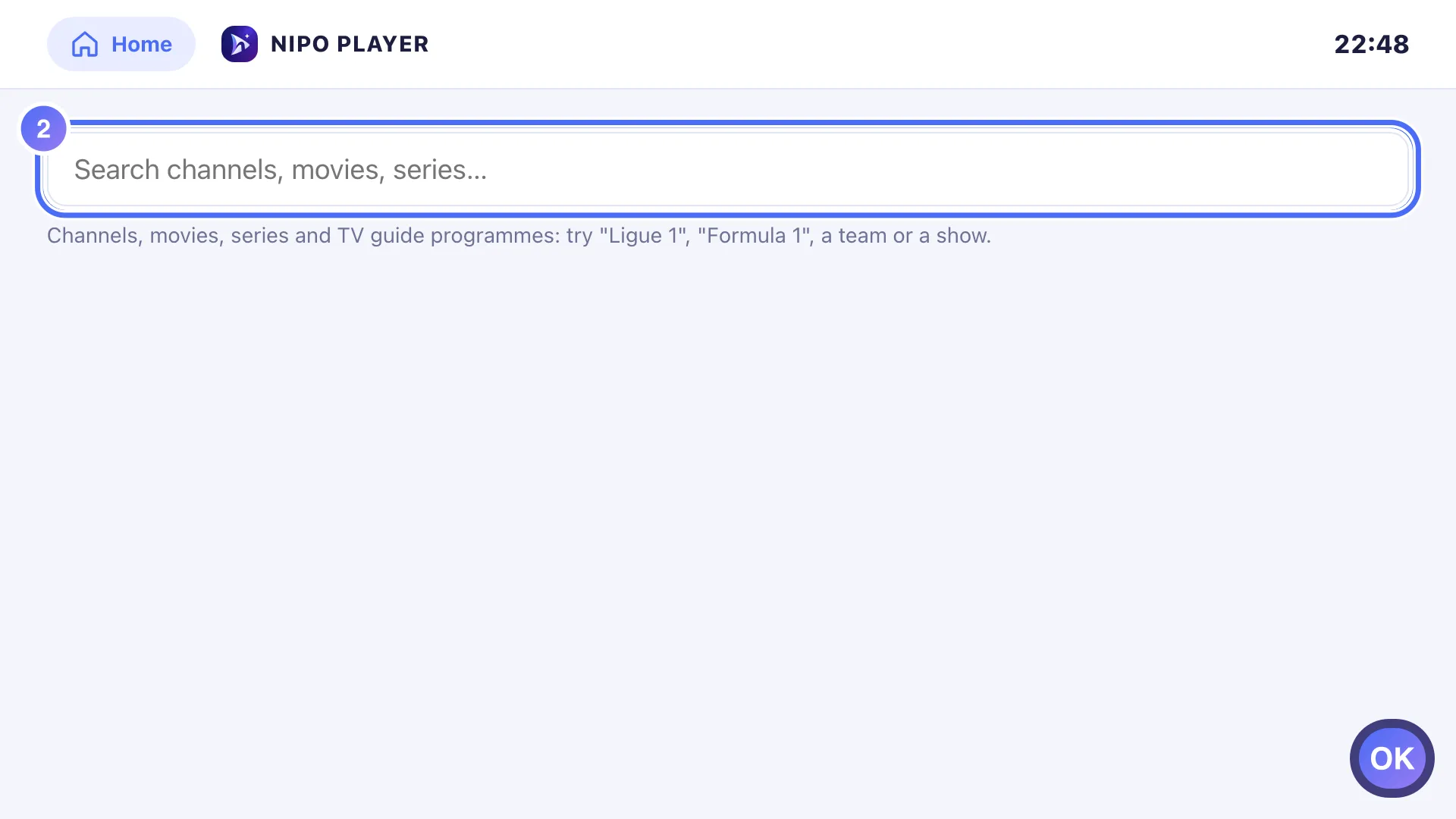 Search screen, the text field is selected