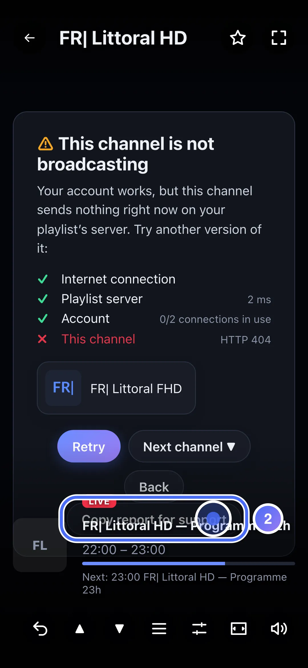 Diagnosis panel, Copy report for support button
