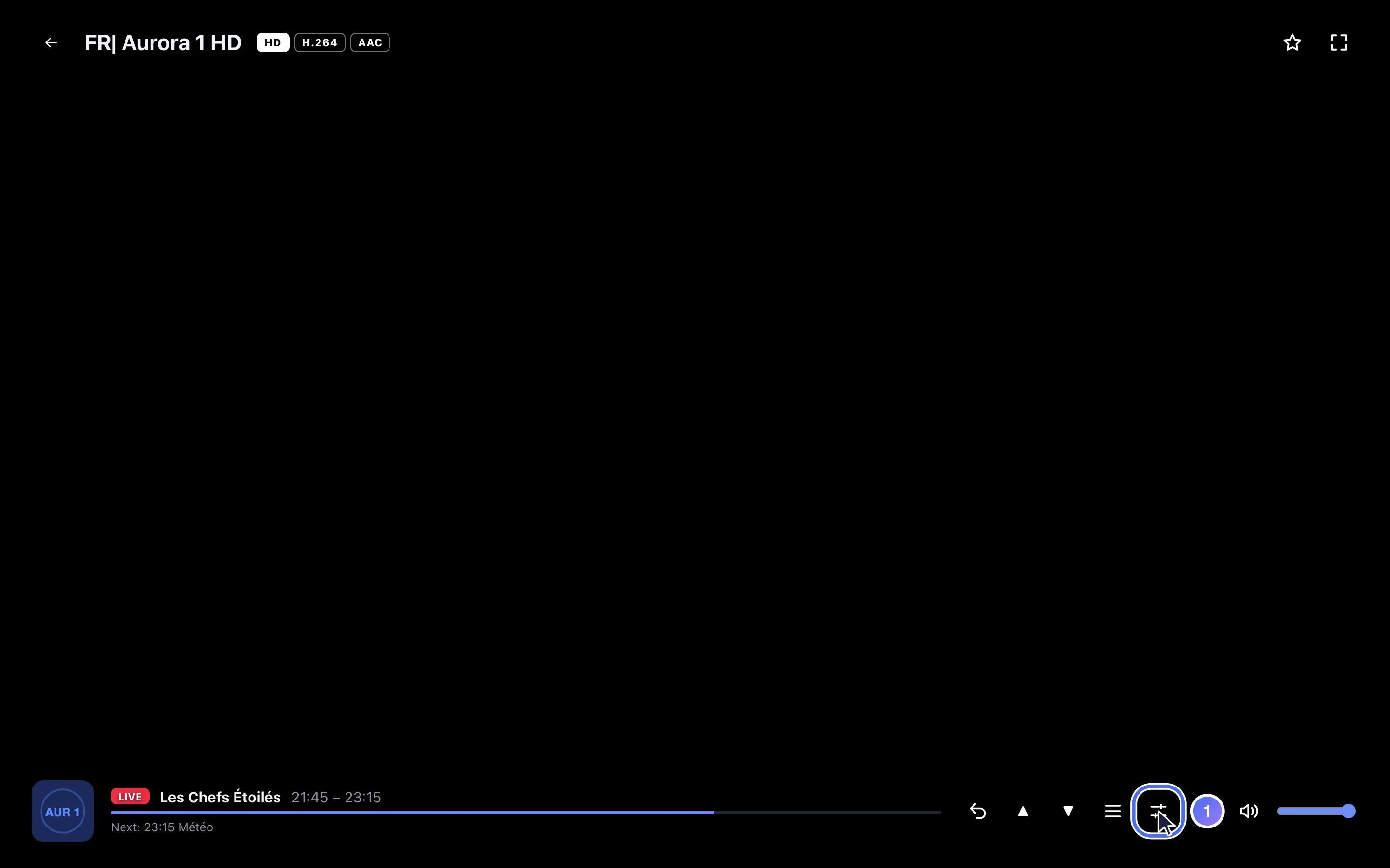 The live player with the Audio, subtitles & format icon