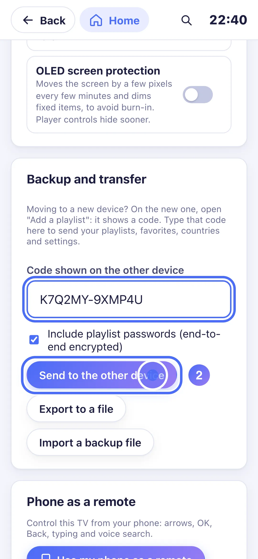 The Send to the other device button