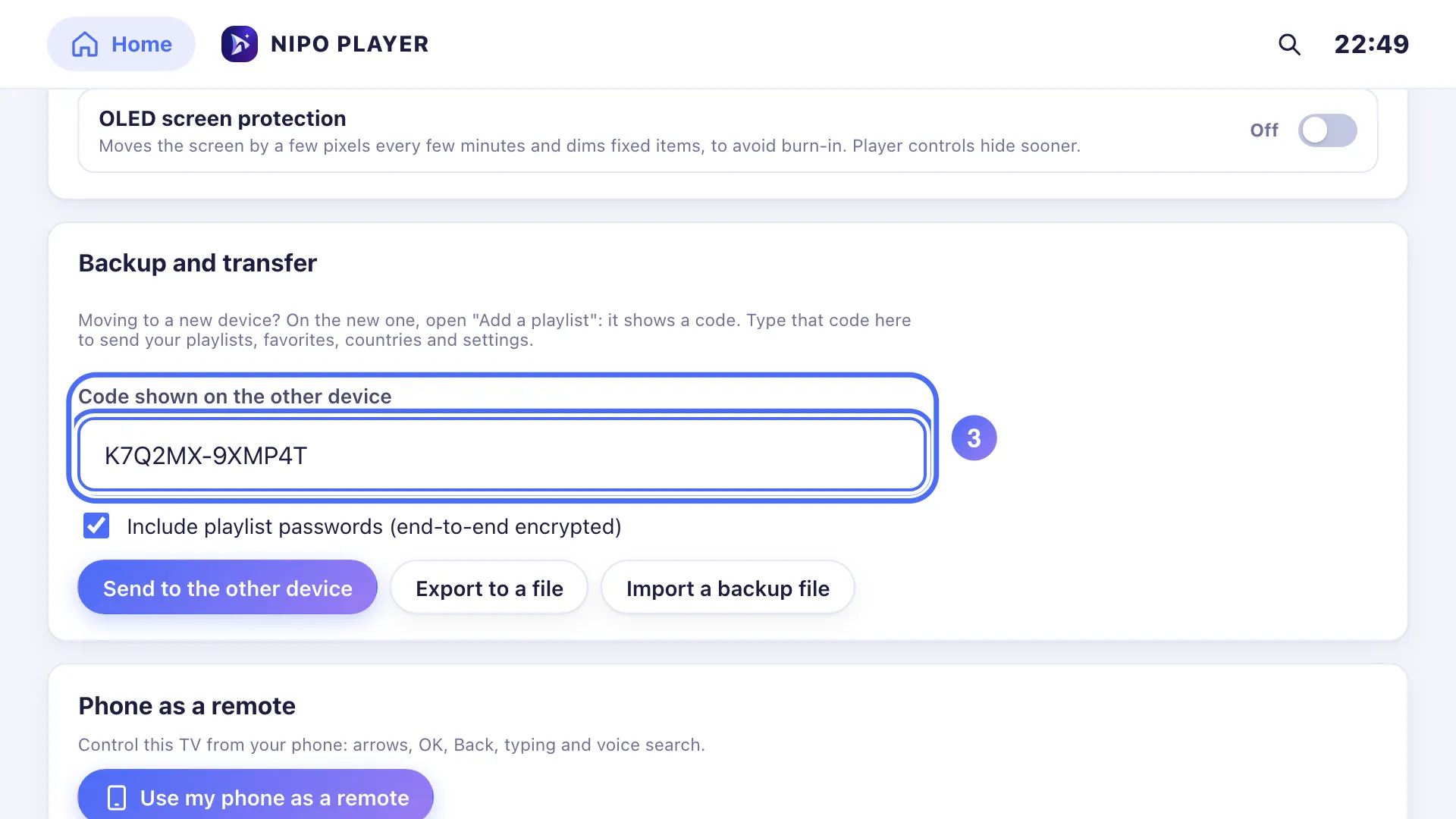 Code field filled in