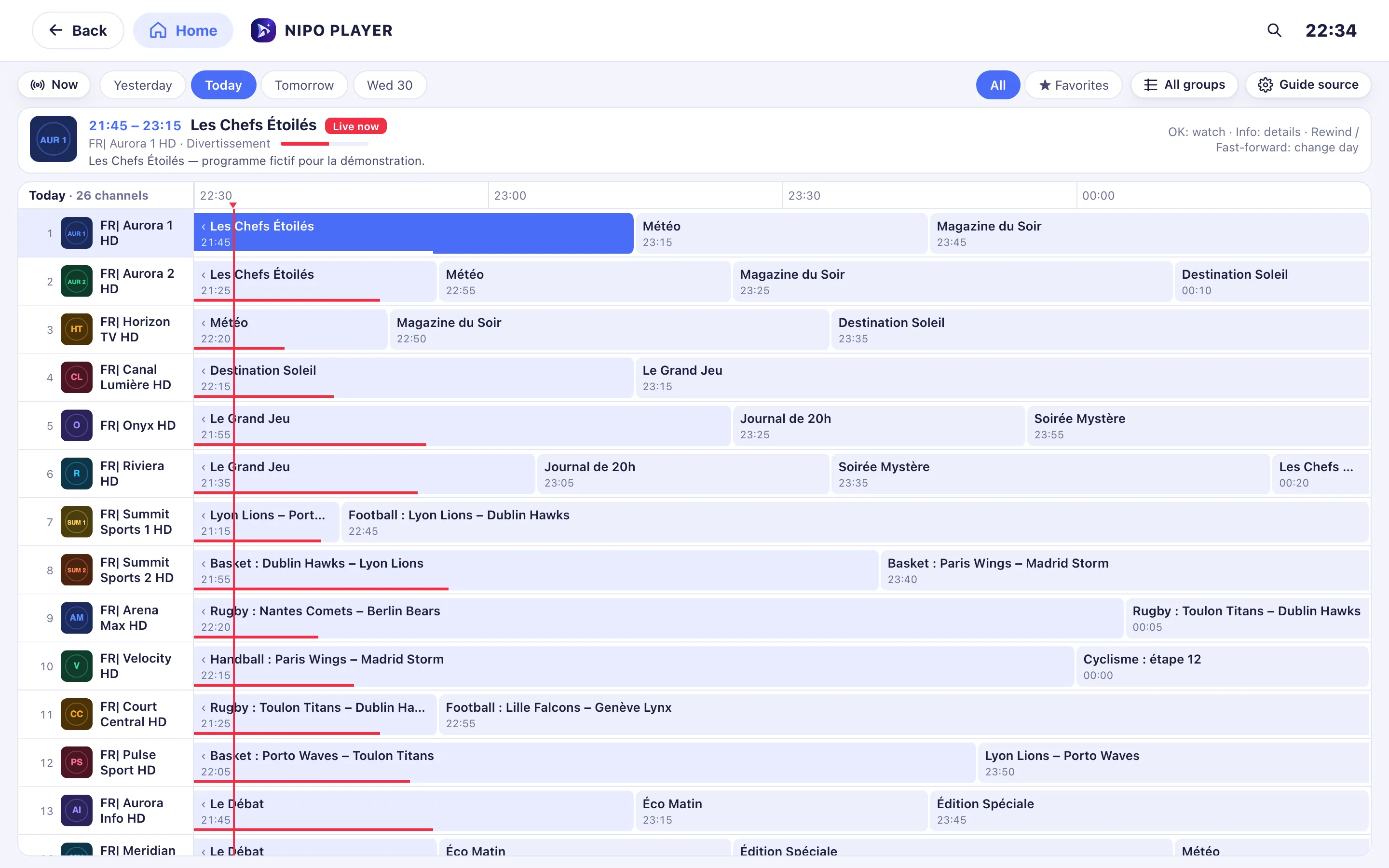 The TV Guide on computer: a channels × time grid
