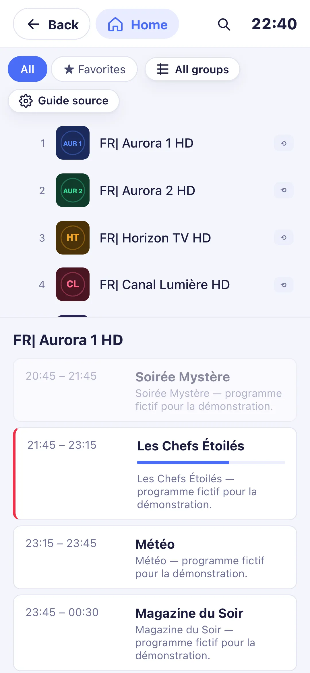 The TV Guide on phone: channel list and programmes