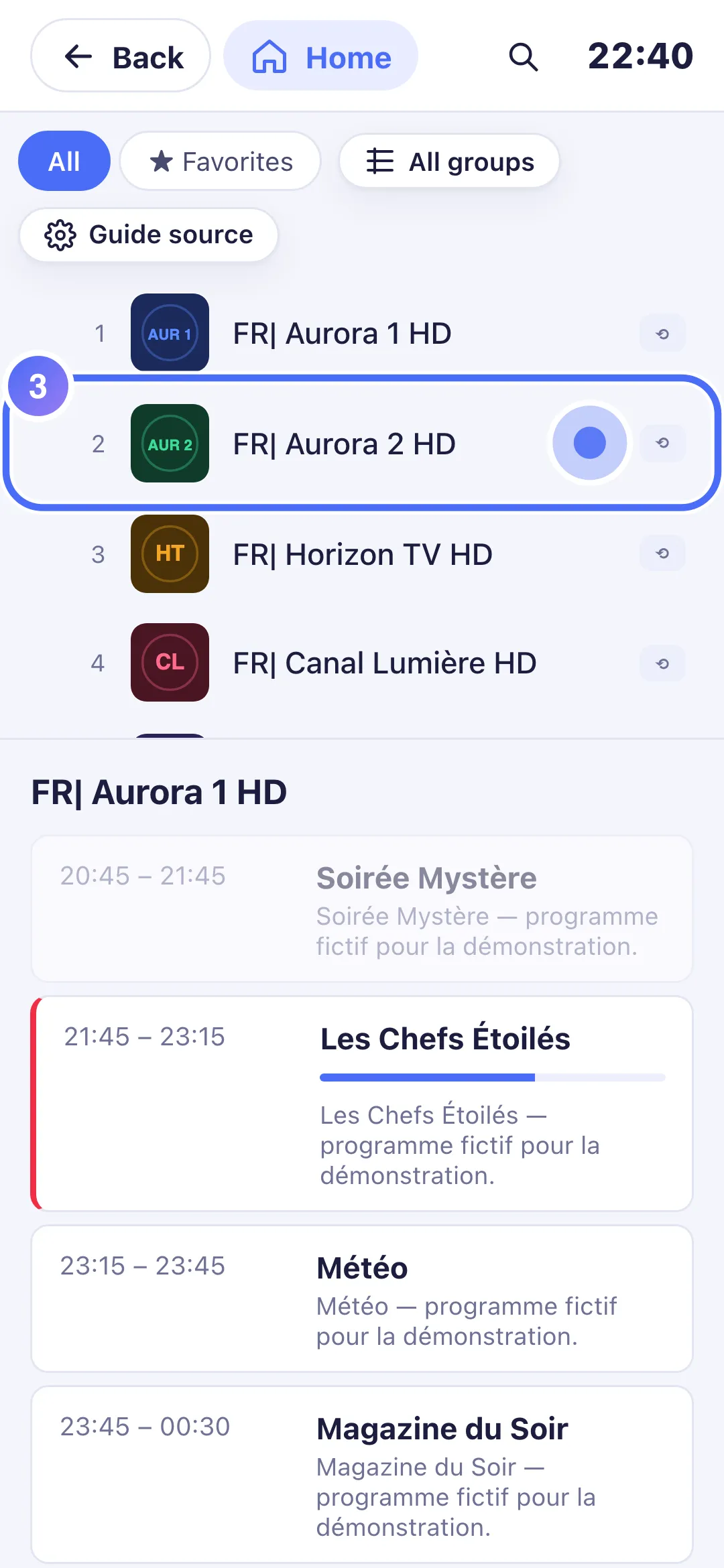 A channel in the TV guide, ready to open