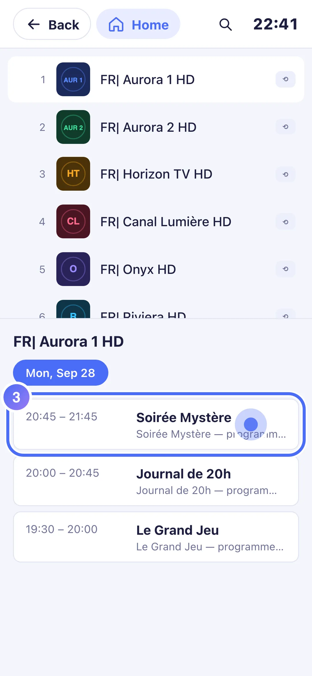 The list of a channel’s past programmes