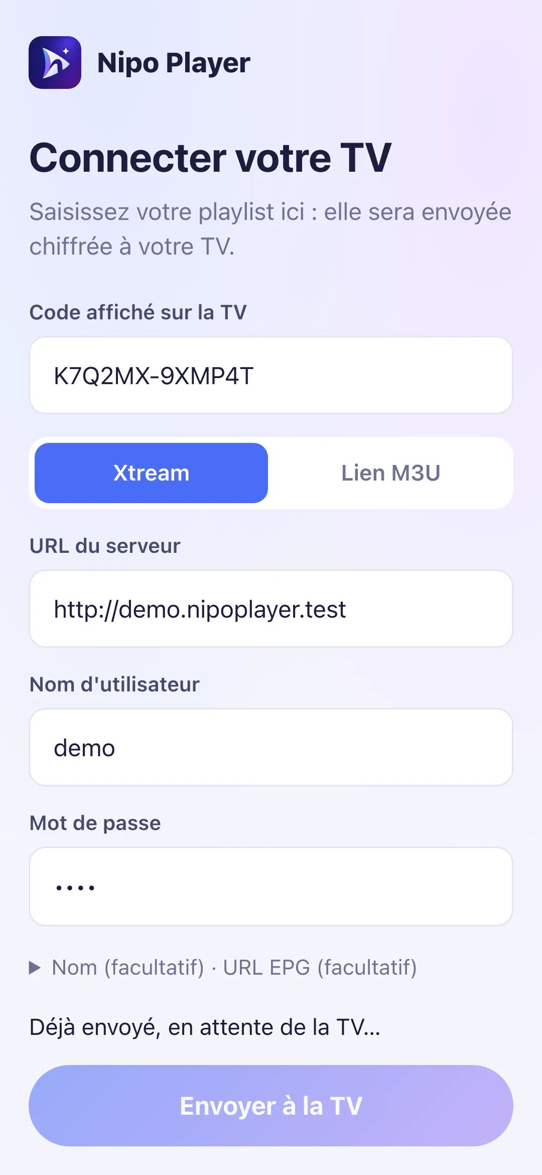 Message « Envoyé ! Votre TV se connecte… » sur le téléphone