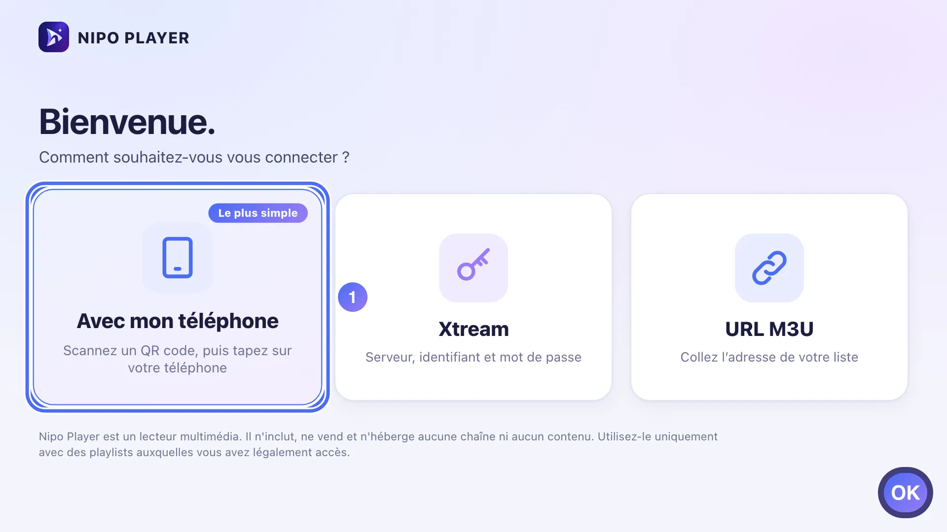 Écran de connexion, la tuile Avec mon téléphone est sélectionnée