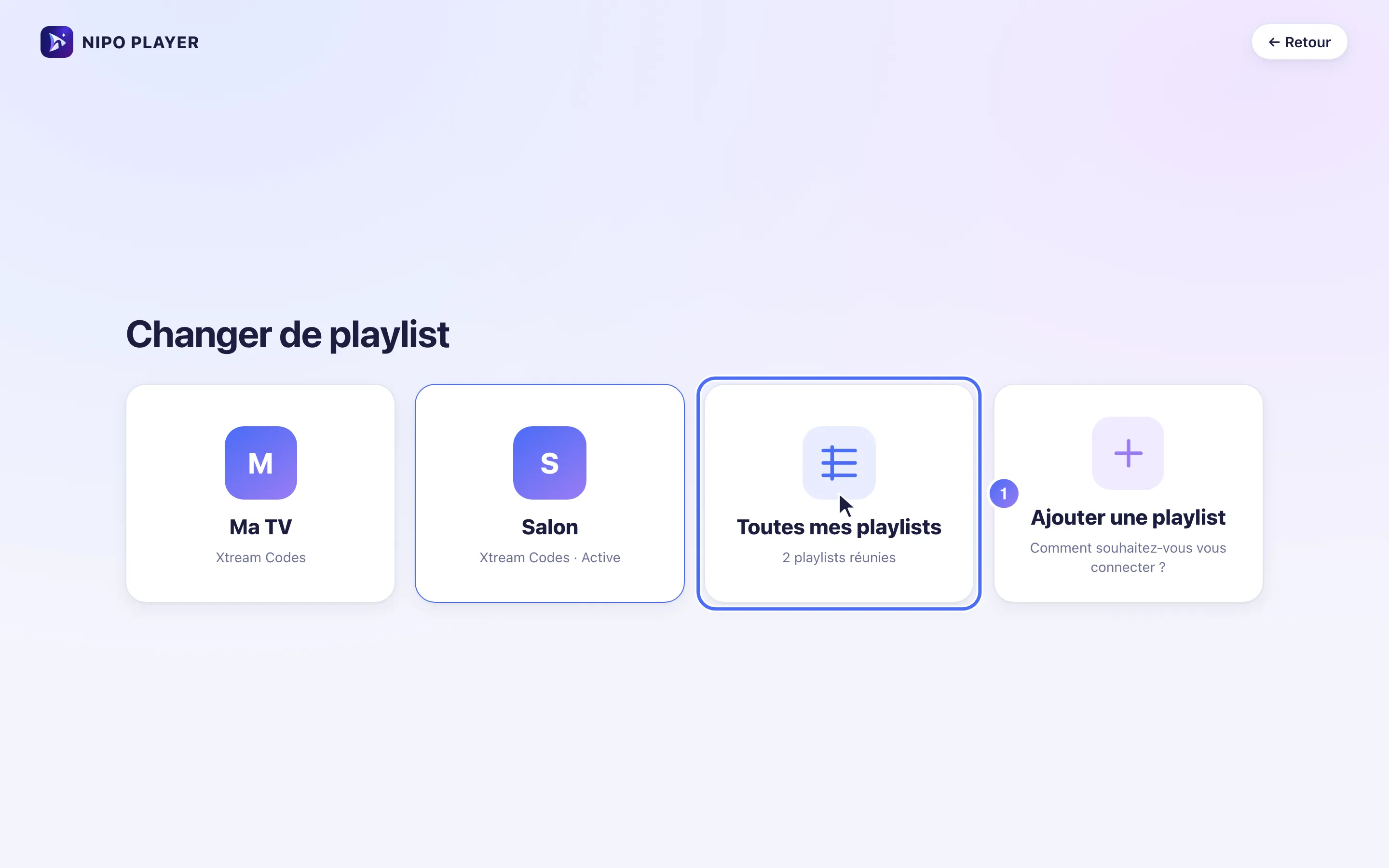 Changer de playlist, la tuile Toutes mes playlists