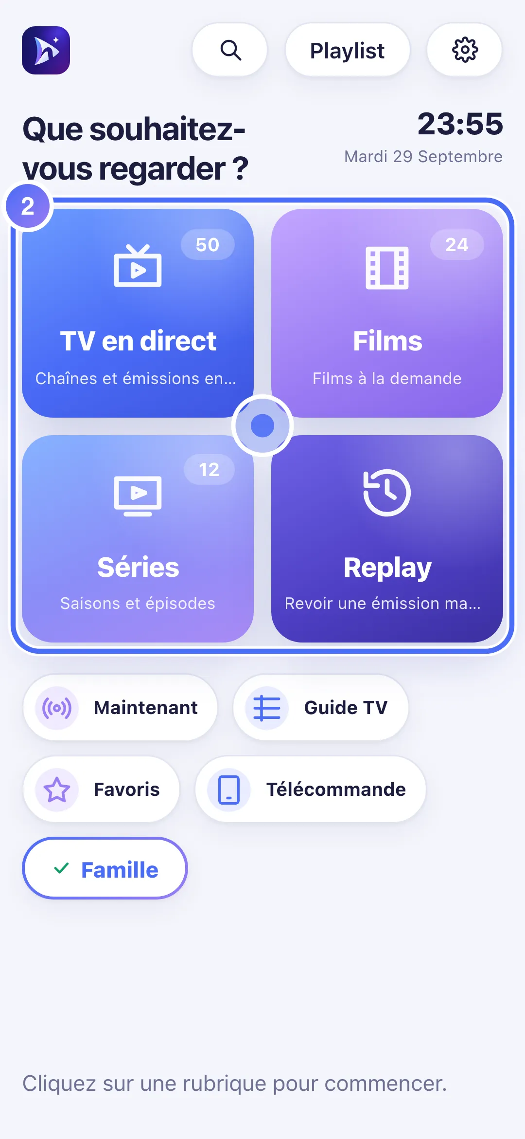 Accueil de Nipo Player avec Toutes mes playlists active