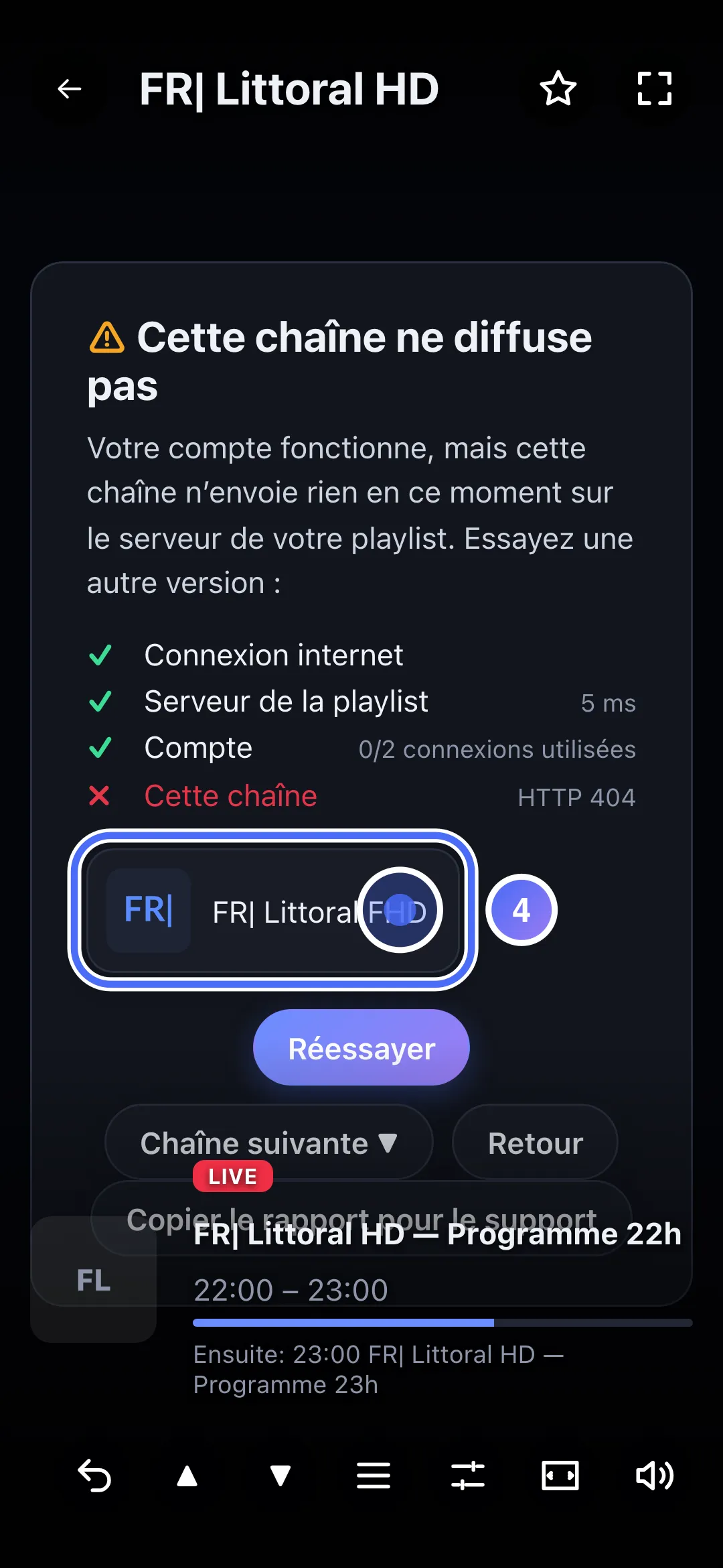 Panneau de diagnostic, une autre version de la chaîne proposée
