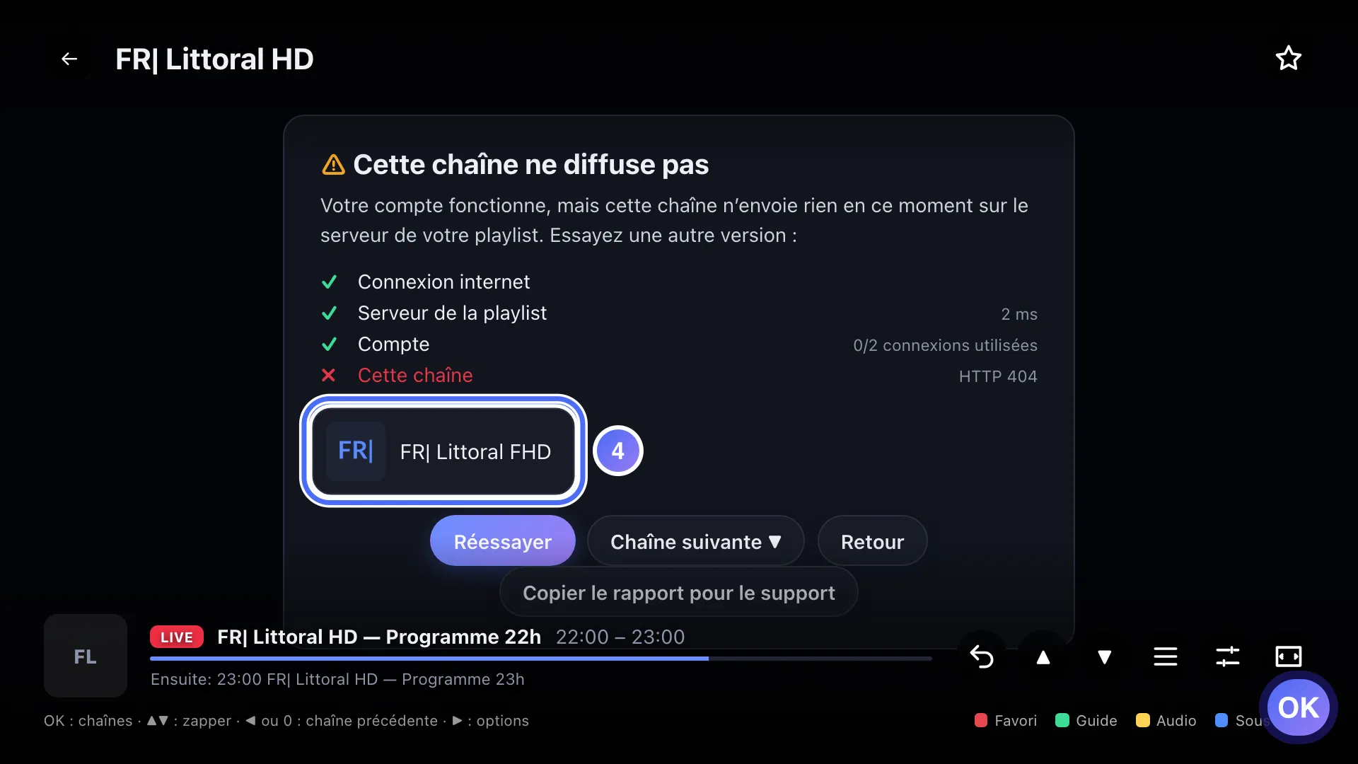 Panneau de diagnostic, une autre version de la chaîne proposée