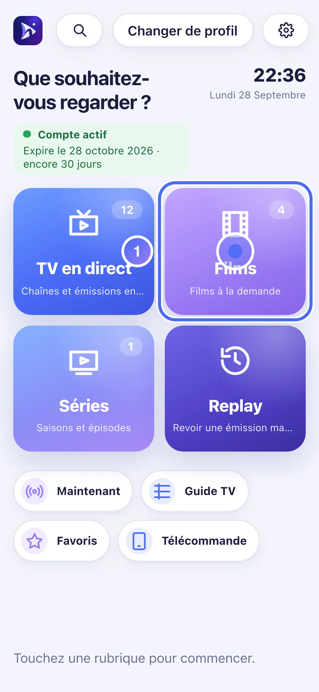 Accueil de Nipo Player sur téléphone, porte Films